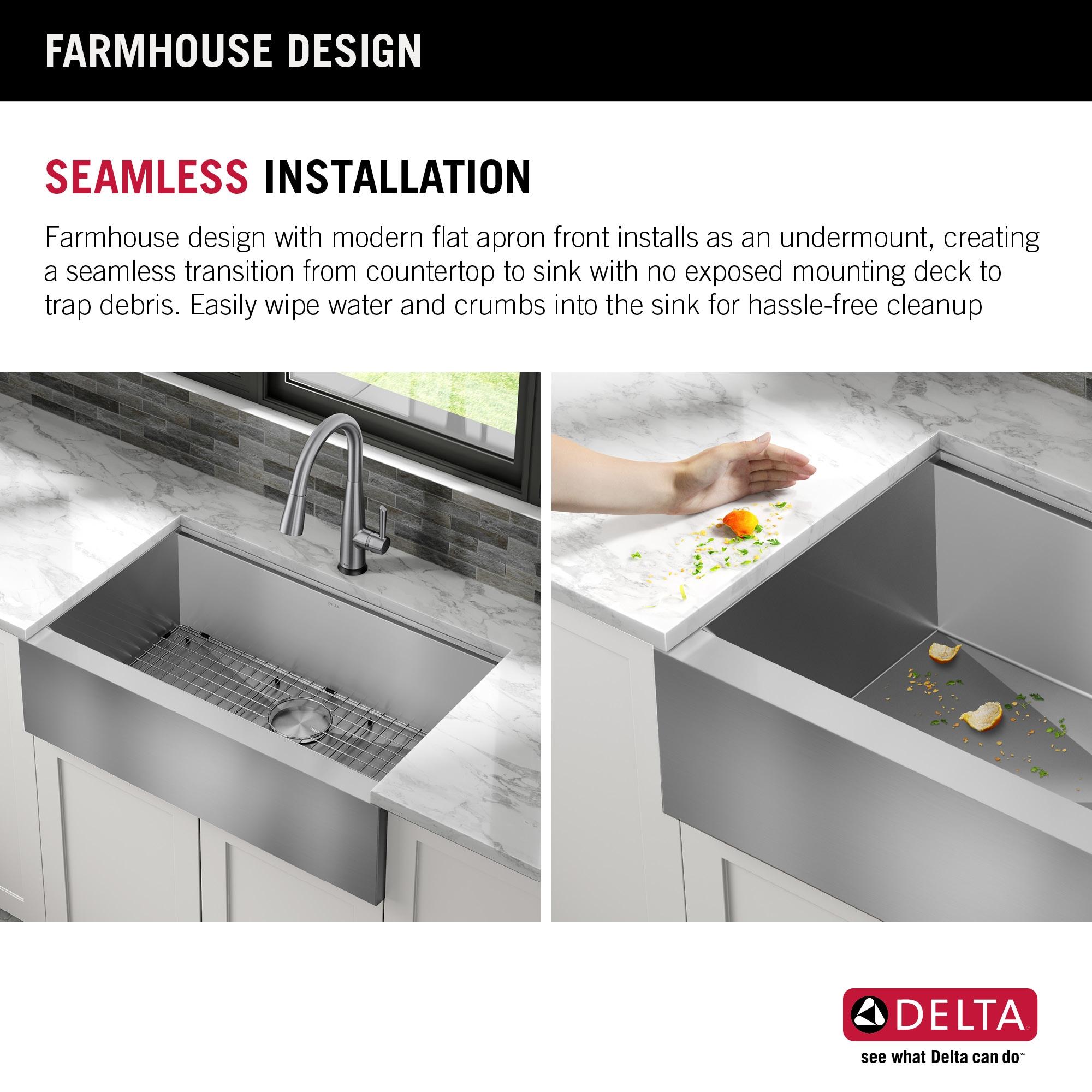 Delta Rivet™ 30" L Workstation Farmhouse Apron Front Kitchen Sink Undermount 16 Gauge Stainless Steel Single Bowl