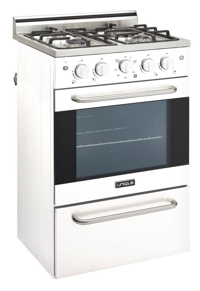 Unique Prestige 24” 2.3 cu ft Double Oven Gas Range in White
