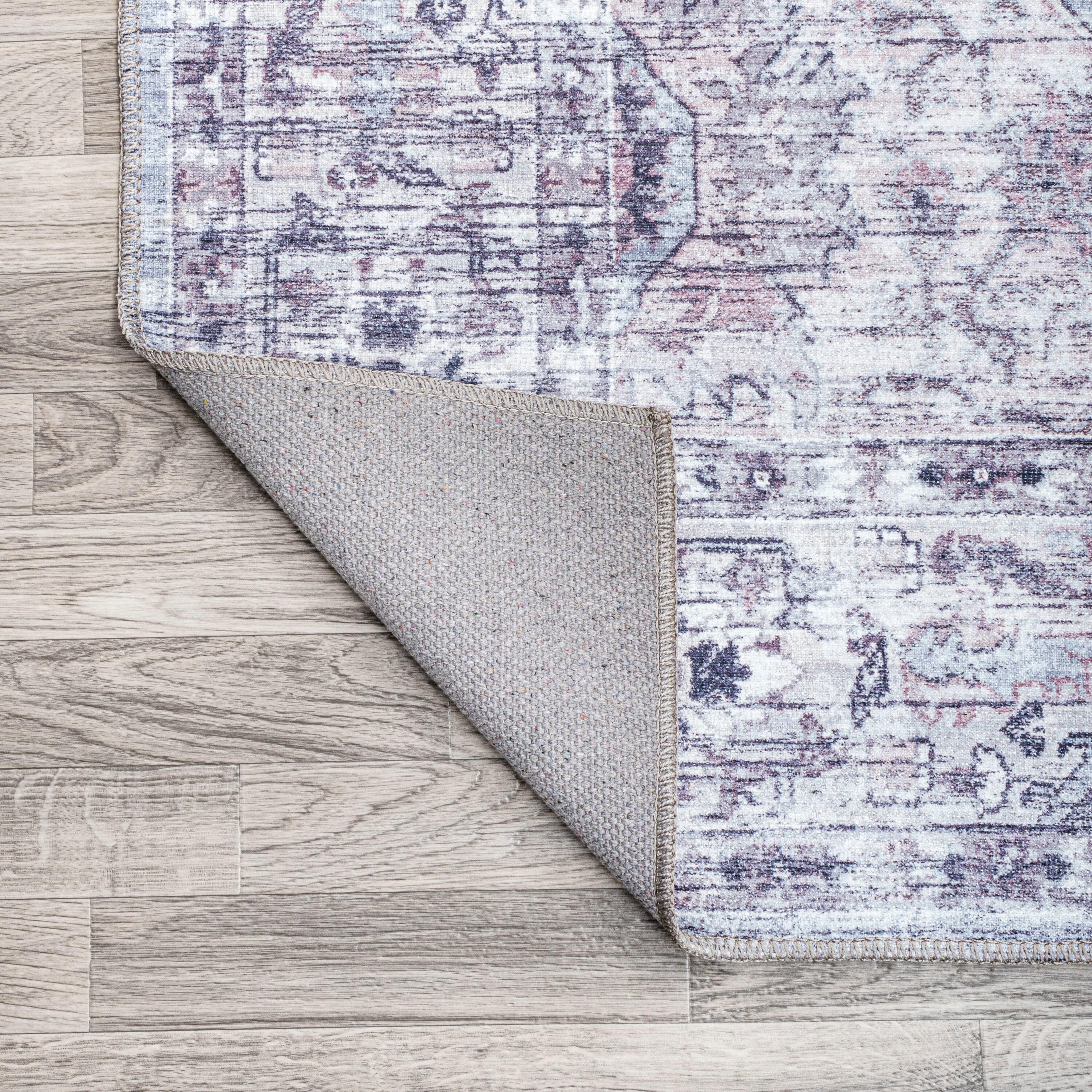 2' x 8' Didim Boho Gray Medallion Machine Washable Indoor/Outdoor Runner Rug, Gray/Purple - JONATHAN Y