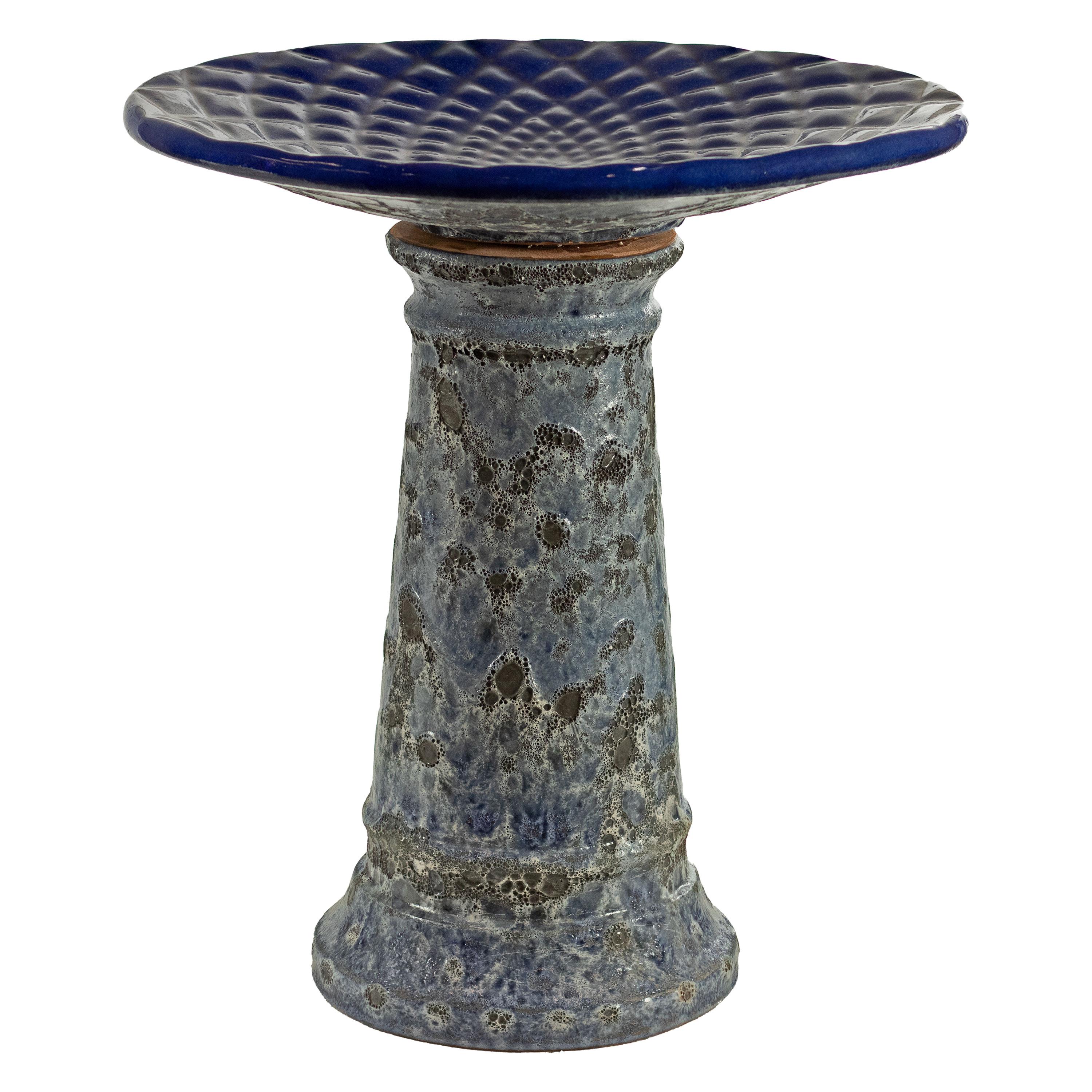 Red Barrel Studio® Trenasia Freestanding Ceramic Outdoor Bird Bath with UV-Resistant Blue Lava Finish