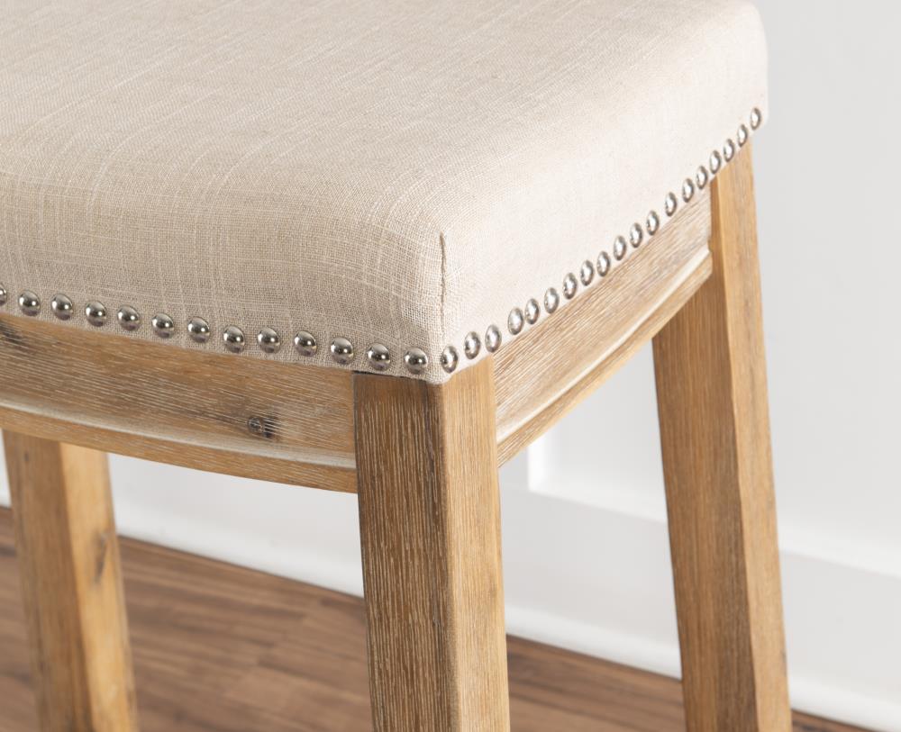 Claridge Backless Nailhead Saddle Acacia Counter Height Barstool Natural - Linon: Chic Beige Linen Seat, Rubberwood