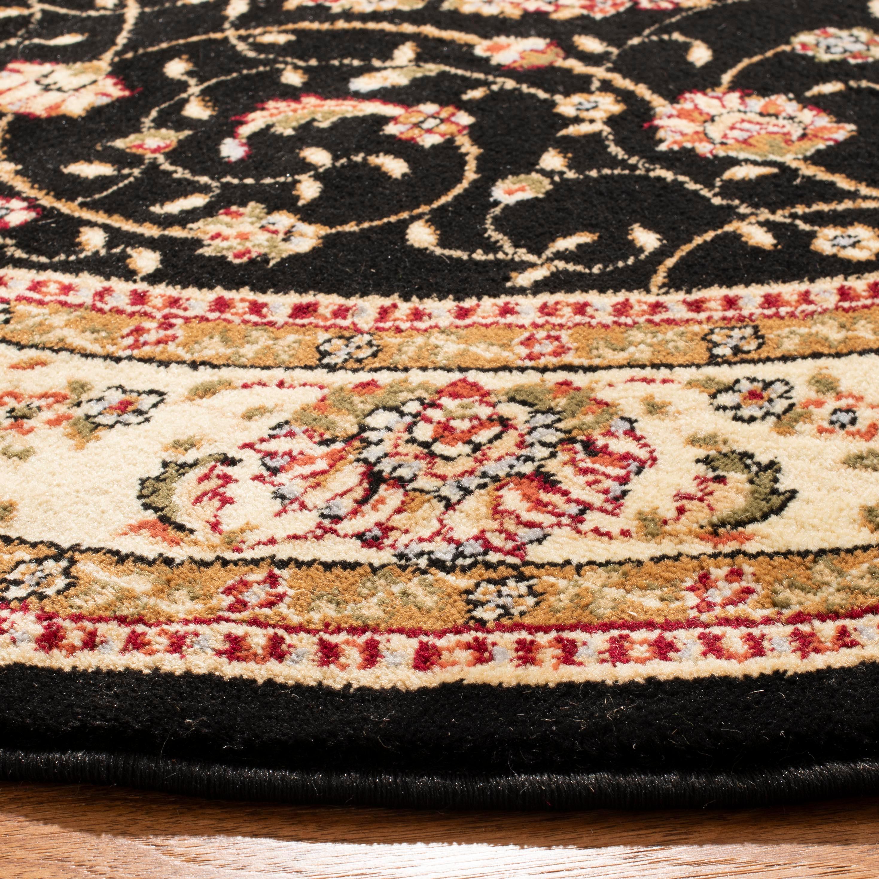 Lyndhurst LNH329 Power Loomed Area Rug - Black/Ivory - 4' Round - Safavieh