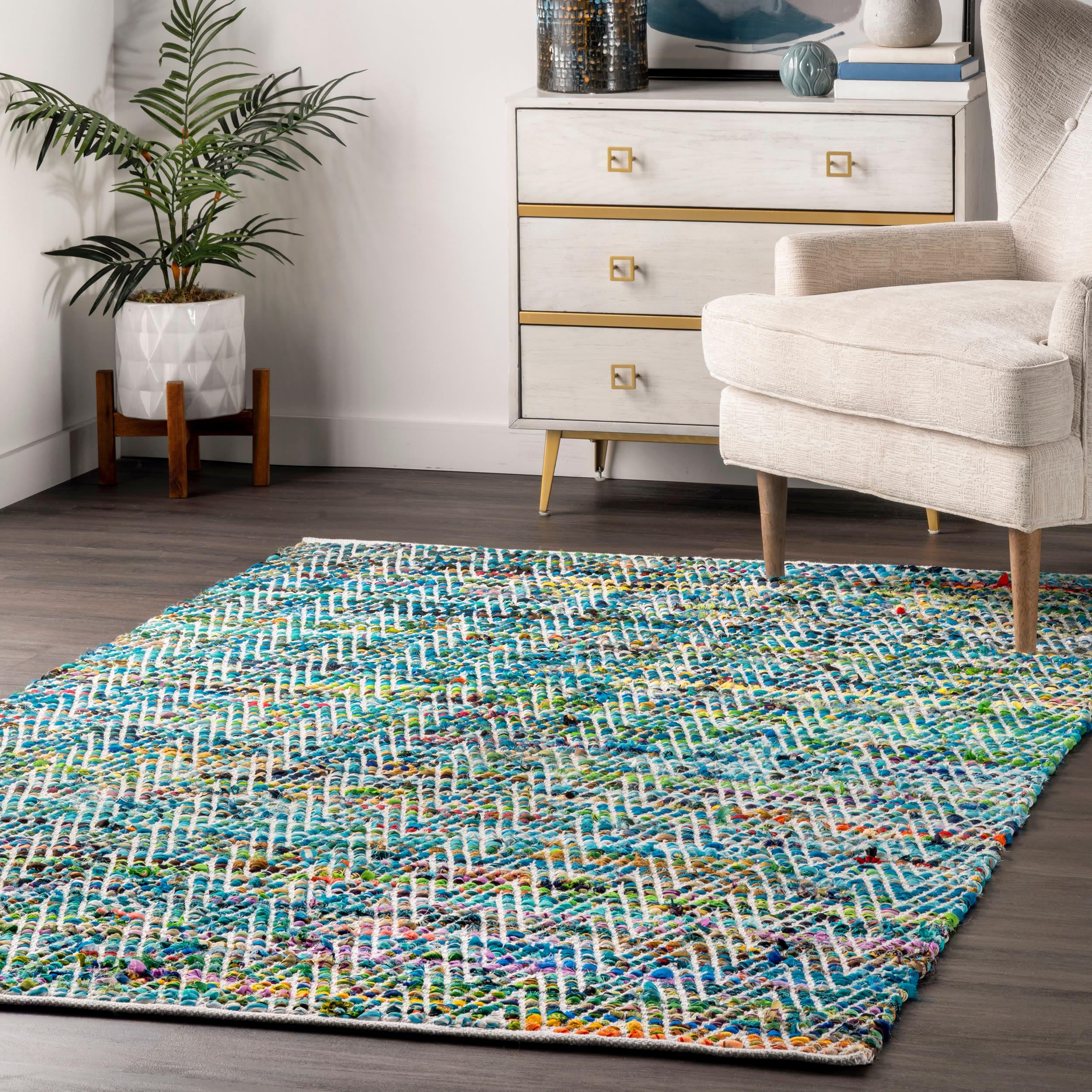 nuLOOM 4'x6' Hand Woven Chevron Rochell Area Rug Green: Contemporary Low Pile Indoor Rectangle Rug