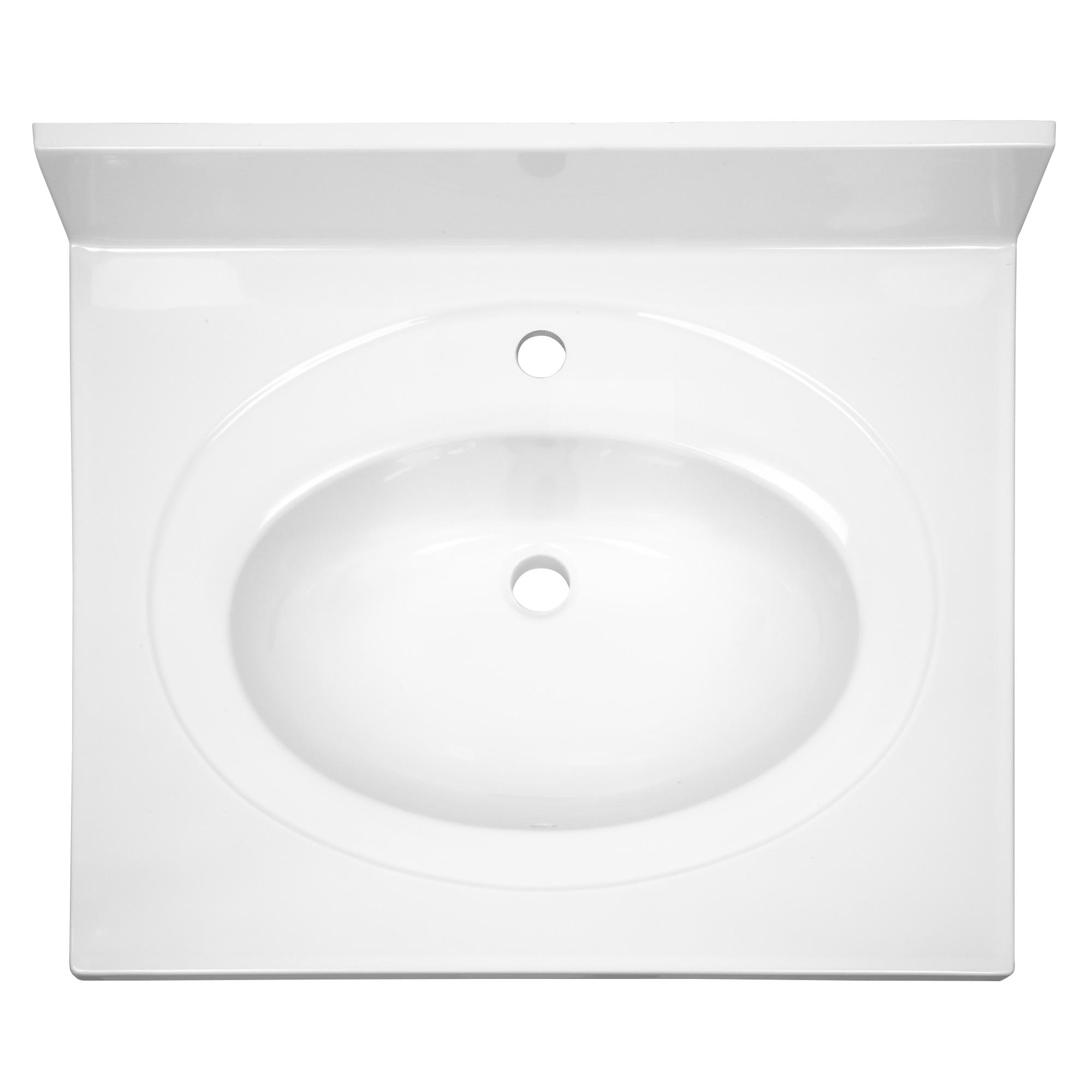 Cultured Marble Vanity Top – 25-Inch Single Bowl Sink Single Hole Mount with Integrated Backsplash – Reinforced Packaging – Solid White, Design House, 554600