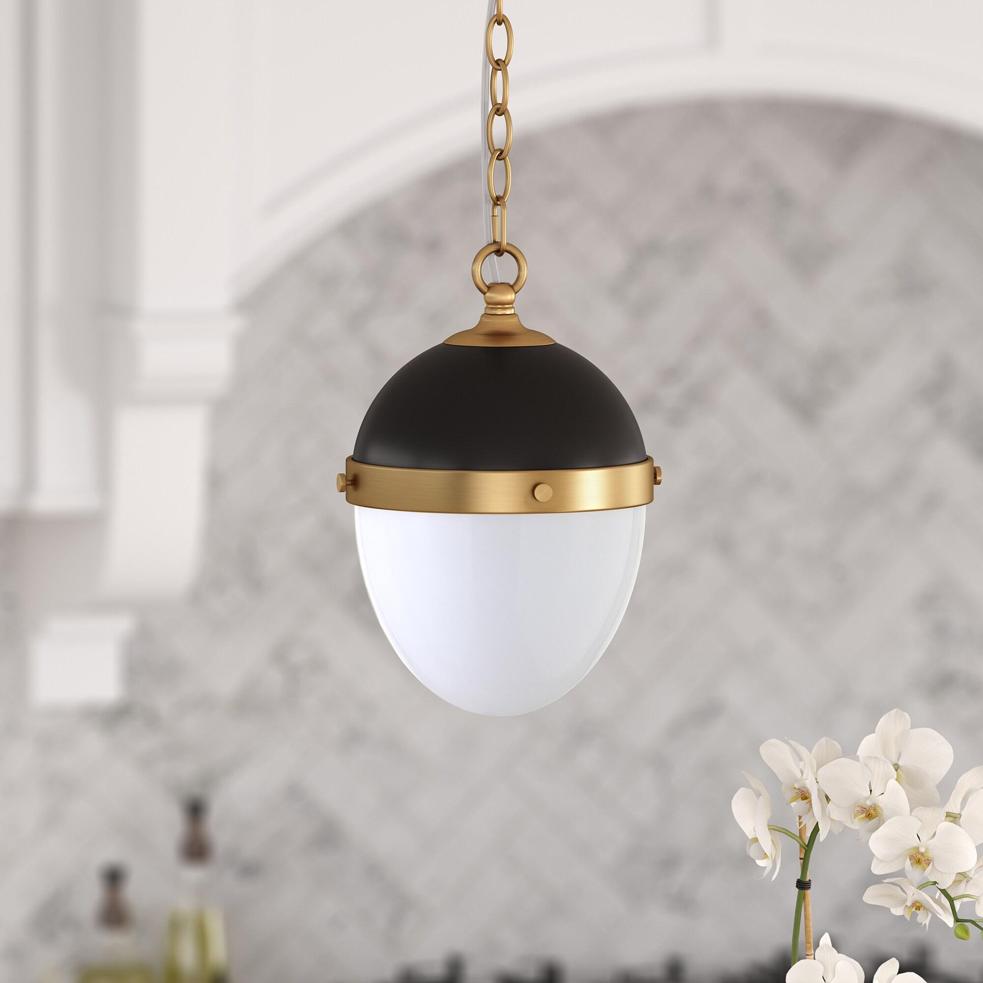 Aurelia Blackened Bronze and Brass Globe Pendant Light with White Milk Glass Shade