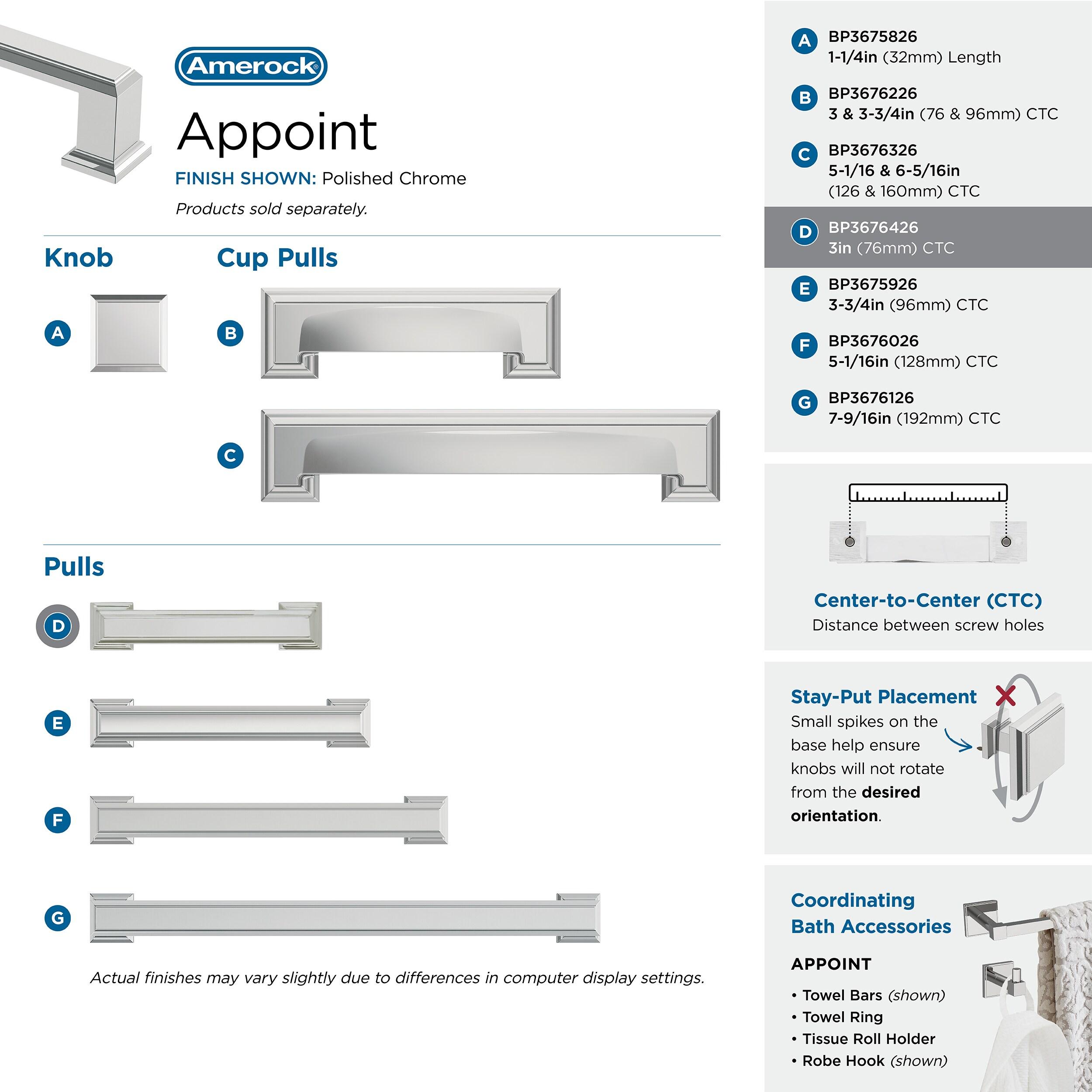 Amerock Appoint 3 inch (76mm) Center-to-Center Polished Chrome Cabinet Pull