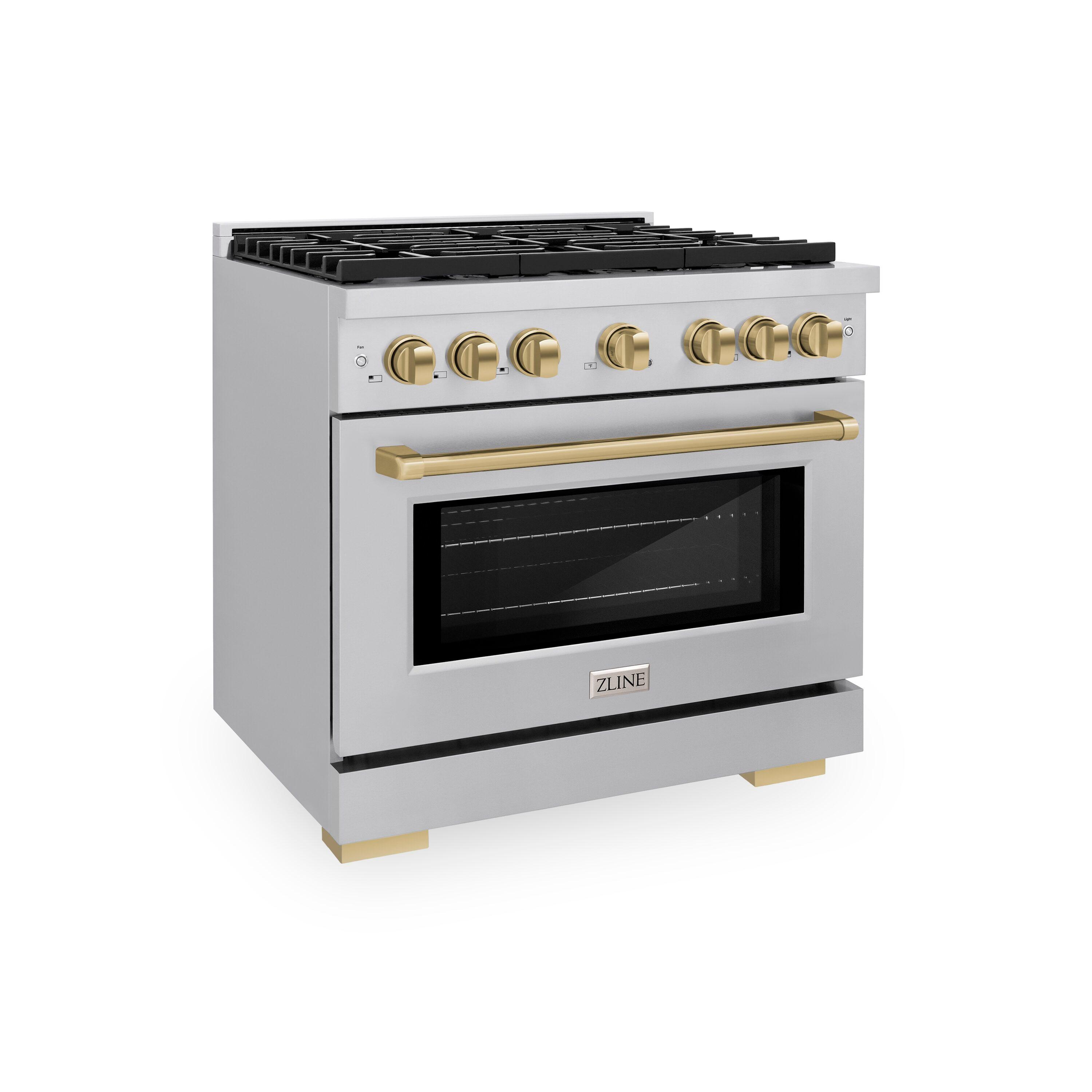 ZLINE ZLINE Autograph Edition 36 in. 5.2 cu. ft. Paramount Dual Fuel Range W/ 6 Burner Gas Cooktop & Electric Convection Oven in Stainless Steel W/ Champagne Bronze Accents (SDRZ-36-CB) SDRZ-36-CB