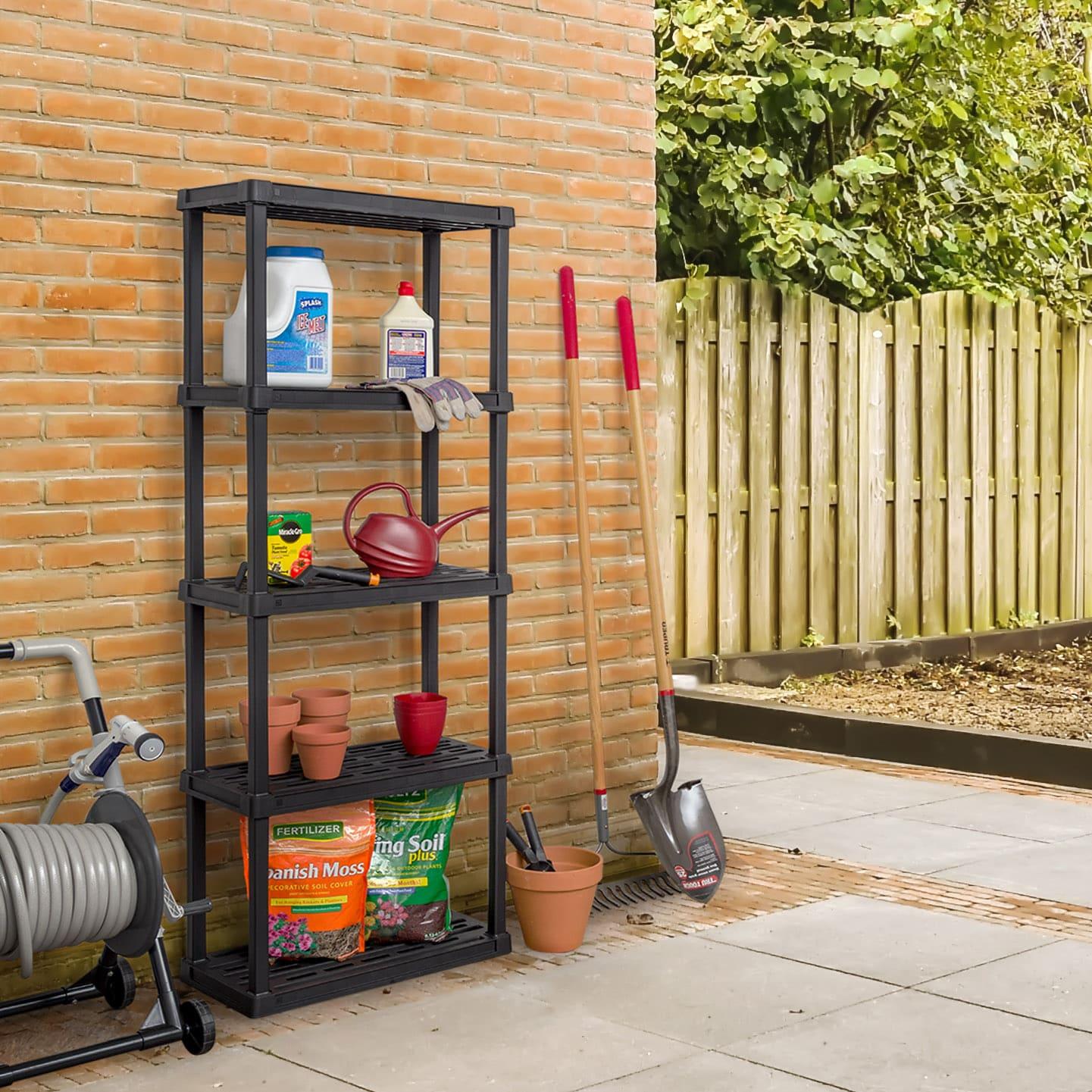 5-Tier Medium Plastic Garage Storage Shelving Unit, Black (12 W x 64 H x 24 D)