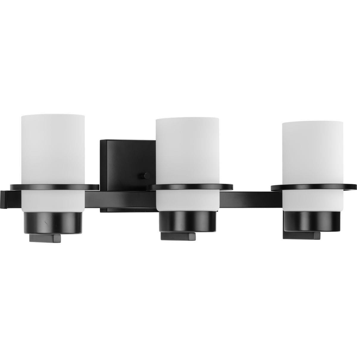 Progress Lighting Reiss 3-Light Vanity Light, Matte Black, White Glass Shade