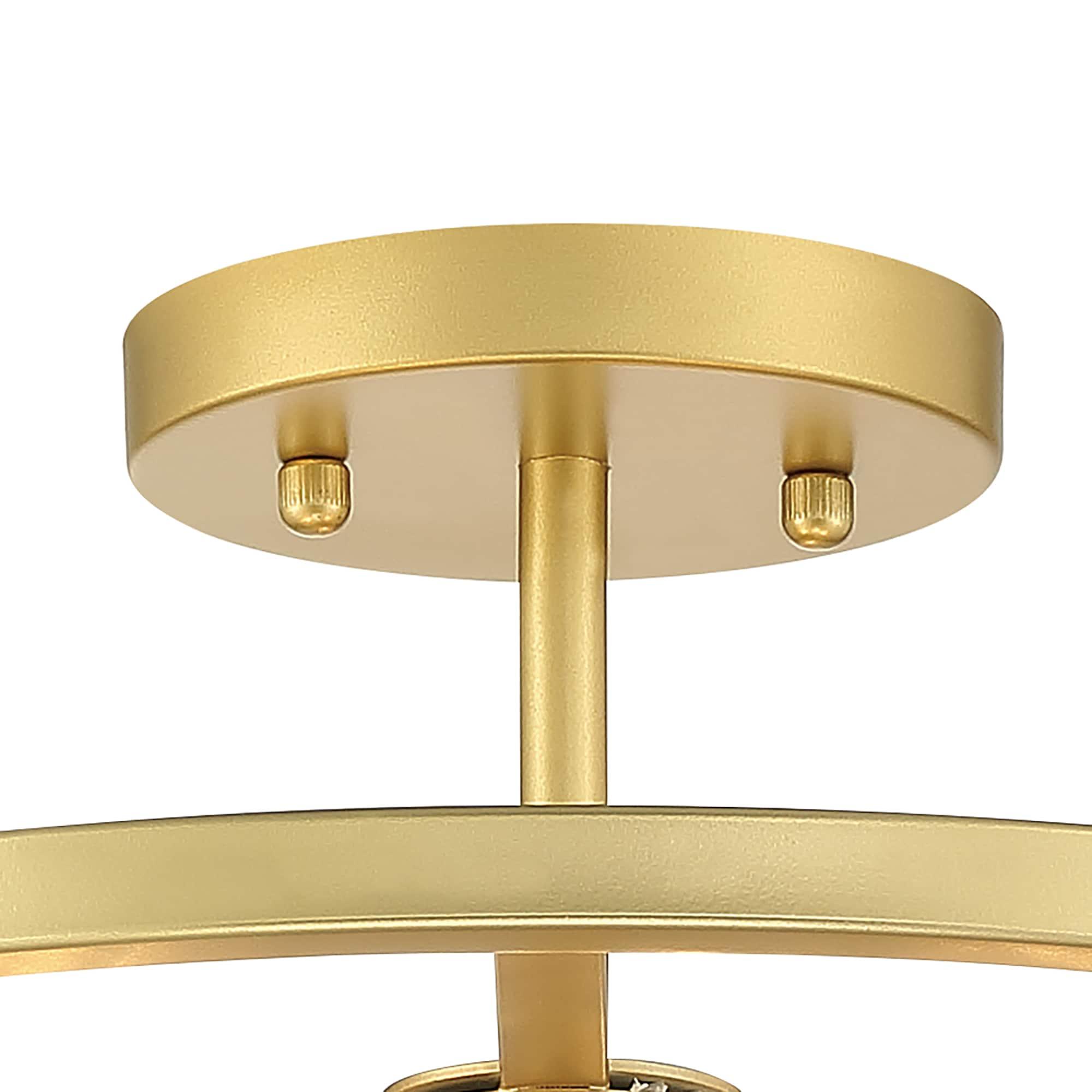 ACROMA Moulins 3-light Modern Farmhouse Semi-Flush Mount Ceiling Lights - 15'' Satin Brass