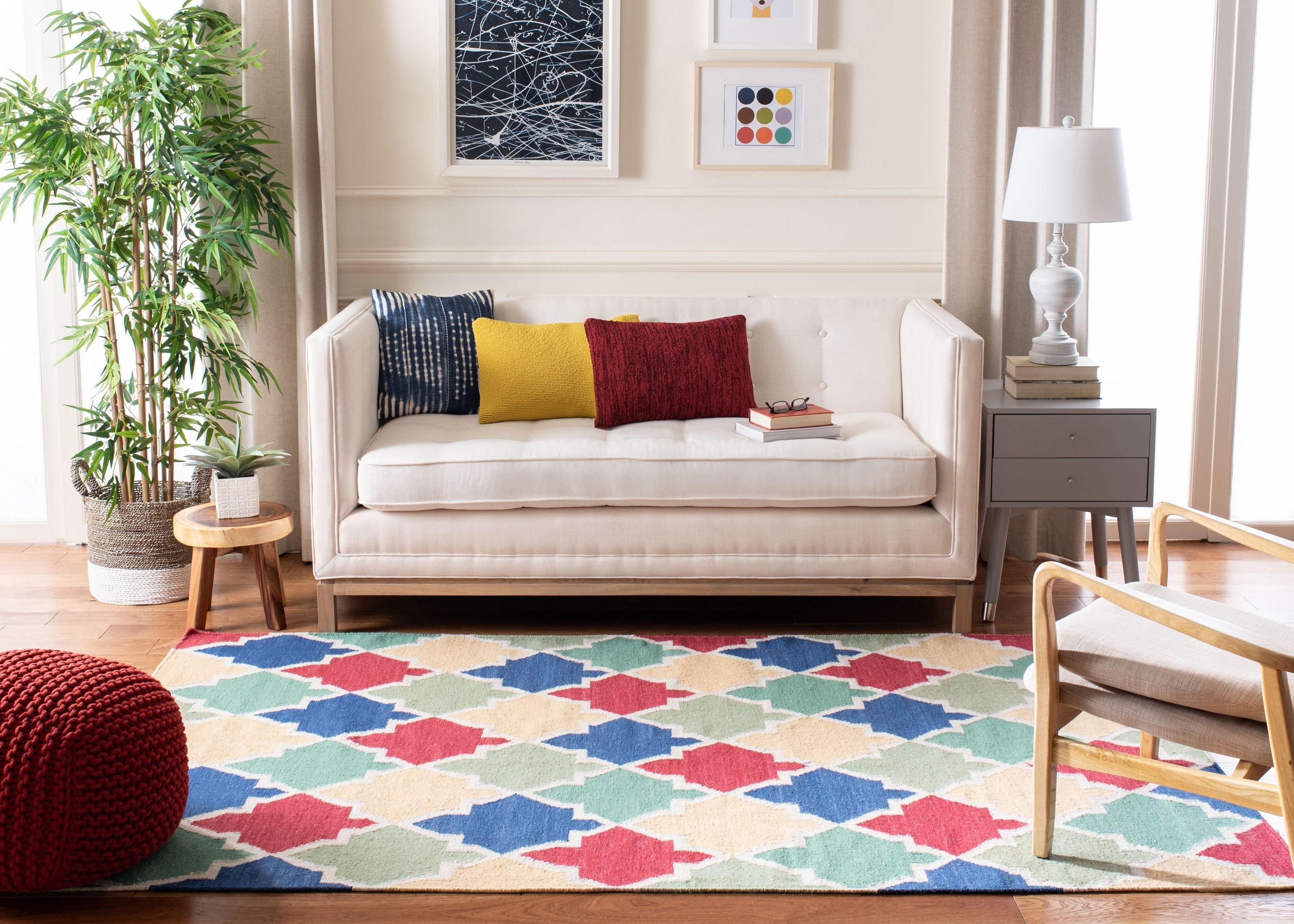 SAFAVIEH Dhurries Wystan Geometric Area Rug, Blue/Multi, 3' x 5'