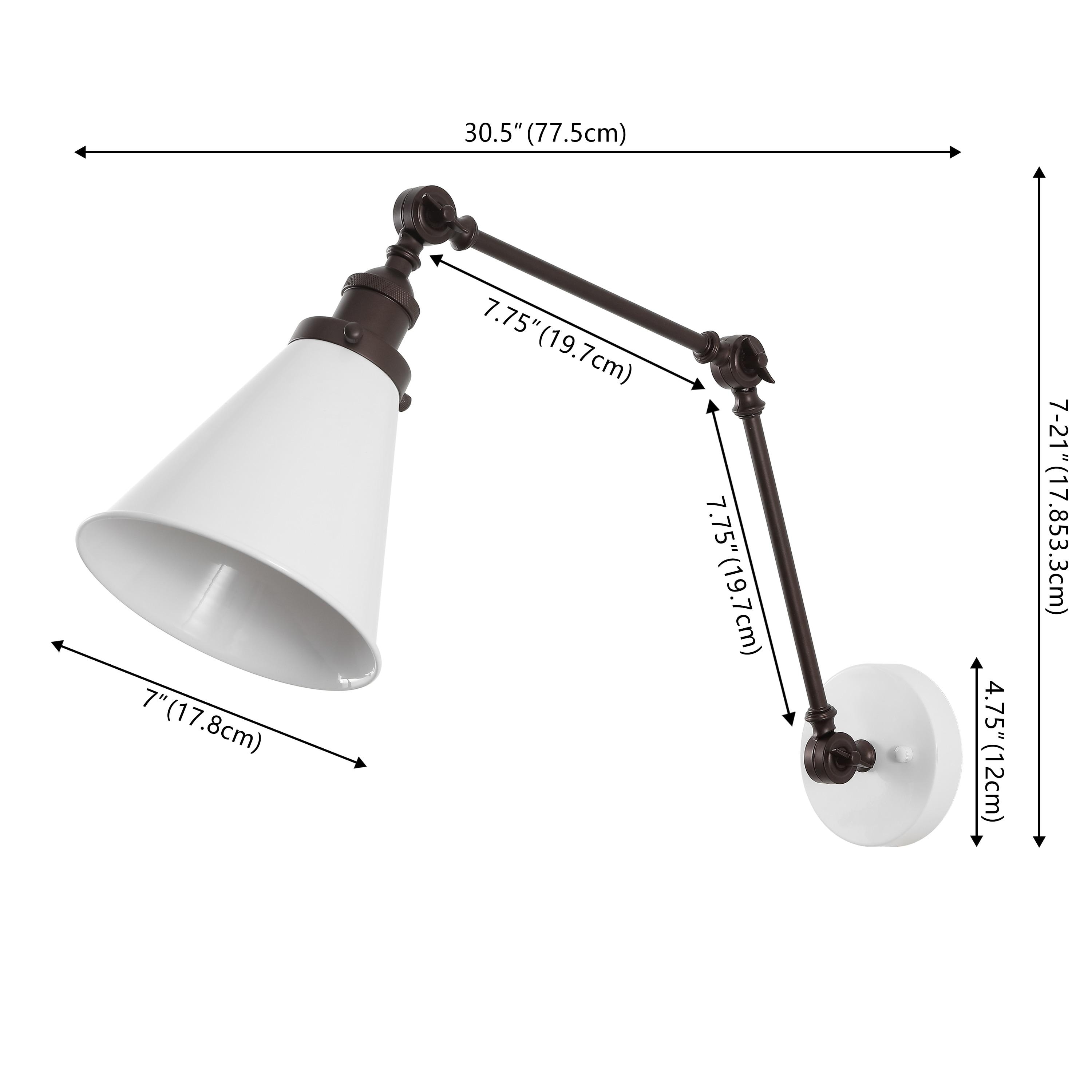 JONATHAN Y Rover 7" Classic Industrial Metal Adjustable Arm LED Wall Sconce, White/Oil Rubbed Bronze (Set of 2)