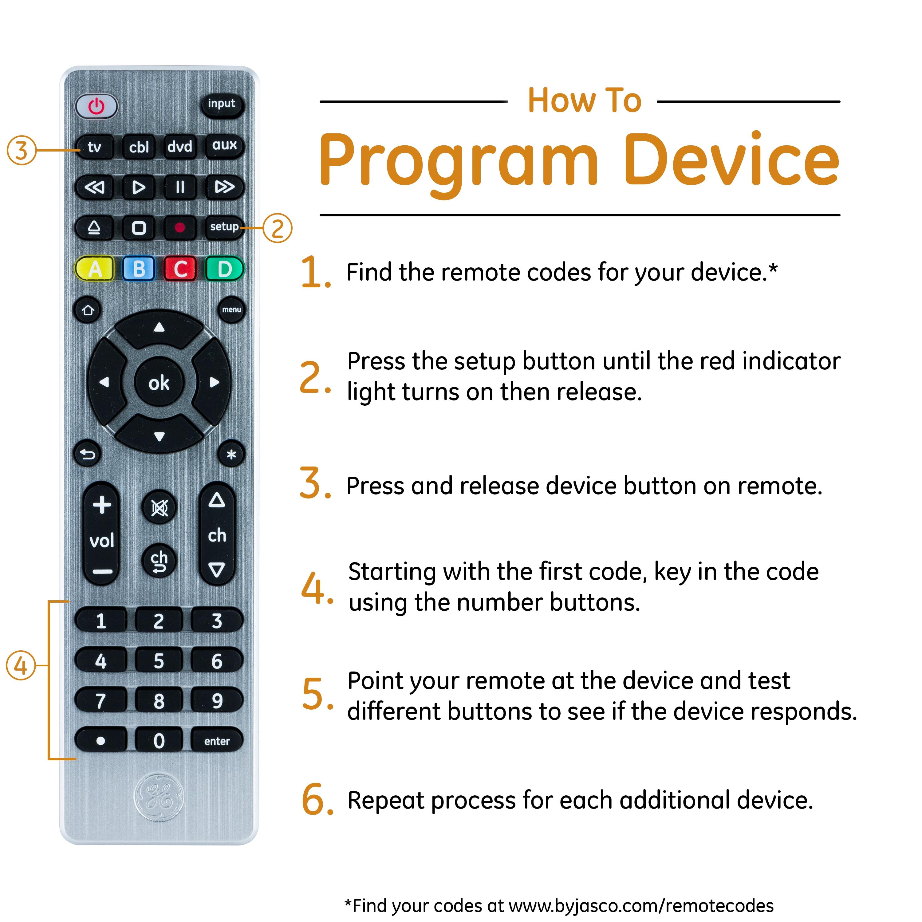 GE 4-Device Universal TV Remote Control in Brushed Silver, 33709