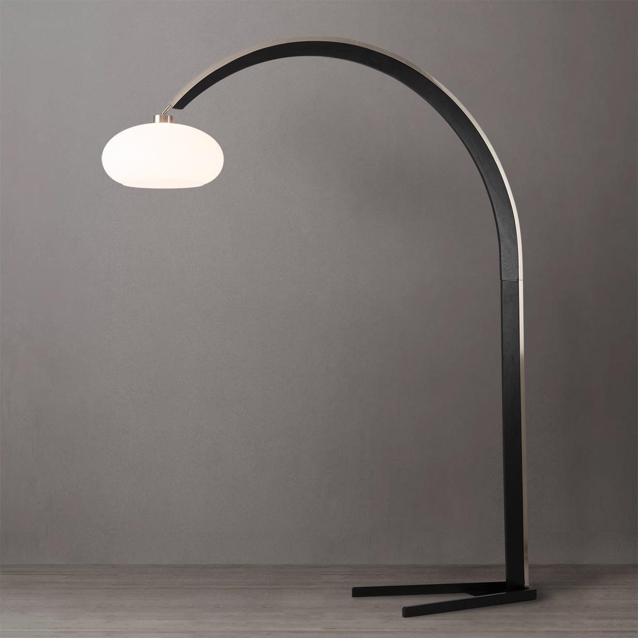 Nova of California Vaulted Arc Floor Lamp by Peter Morelli - 86", 1968 design, Black Wood, Satin Nickel, Dimmer Switch, V-base