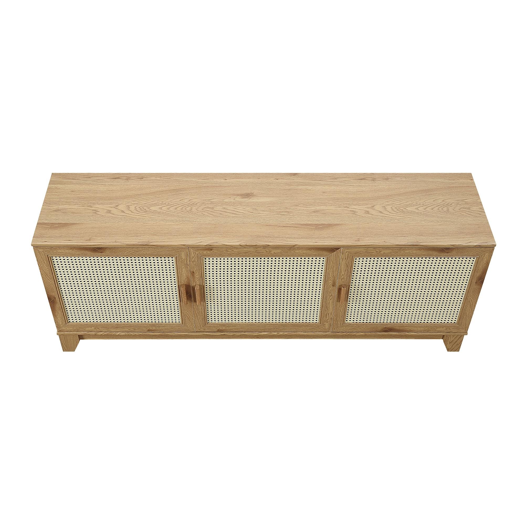 Manhattan Comfort Sheridan Modern 6 Shelf Cane TV Stand for TVs up to 55" Natural: Media Console with Cable Management