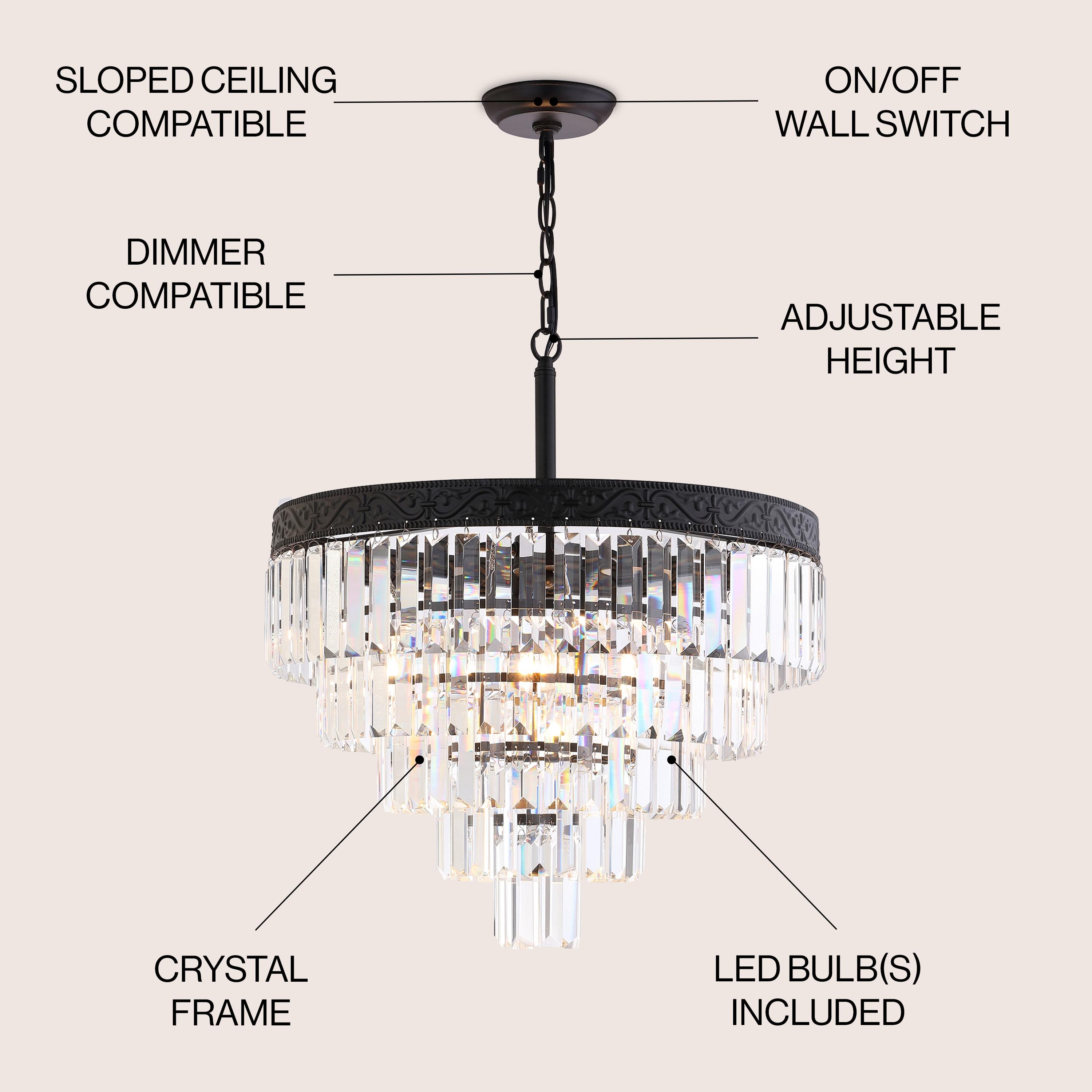 JONATHAN Y JYL9007B Wyatt 20" 4-Light Crystal LED Chandelier, Contemporary, Classic, Traditional for living room, dinning room, bedroom, office Bulb Included, Bronze/ Clear