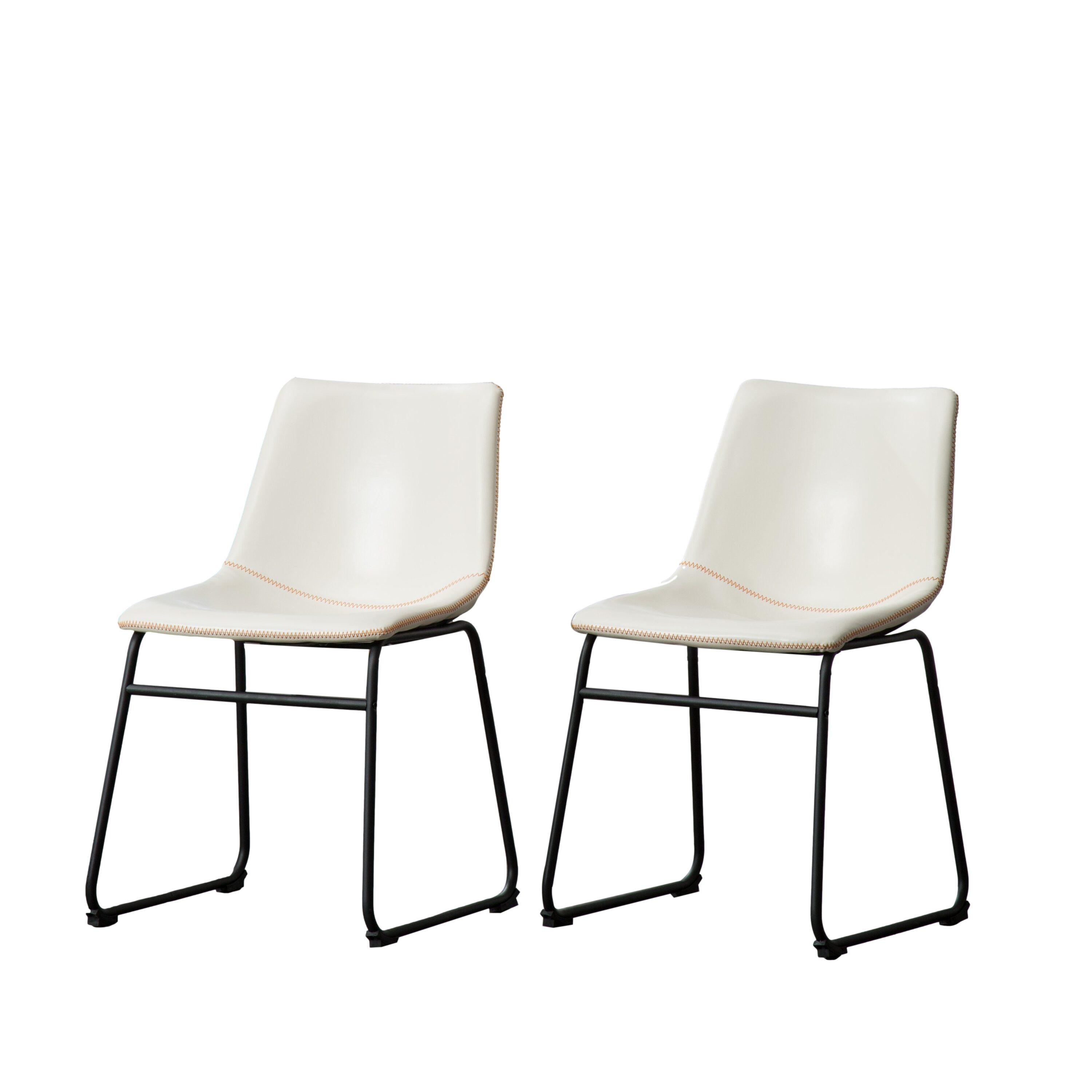 Roundhill Furniture Lotusville Vintage PU Leather Dining Chairs, White, Set of 2