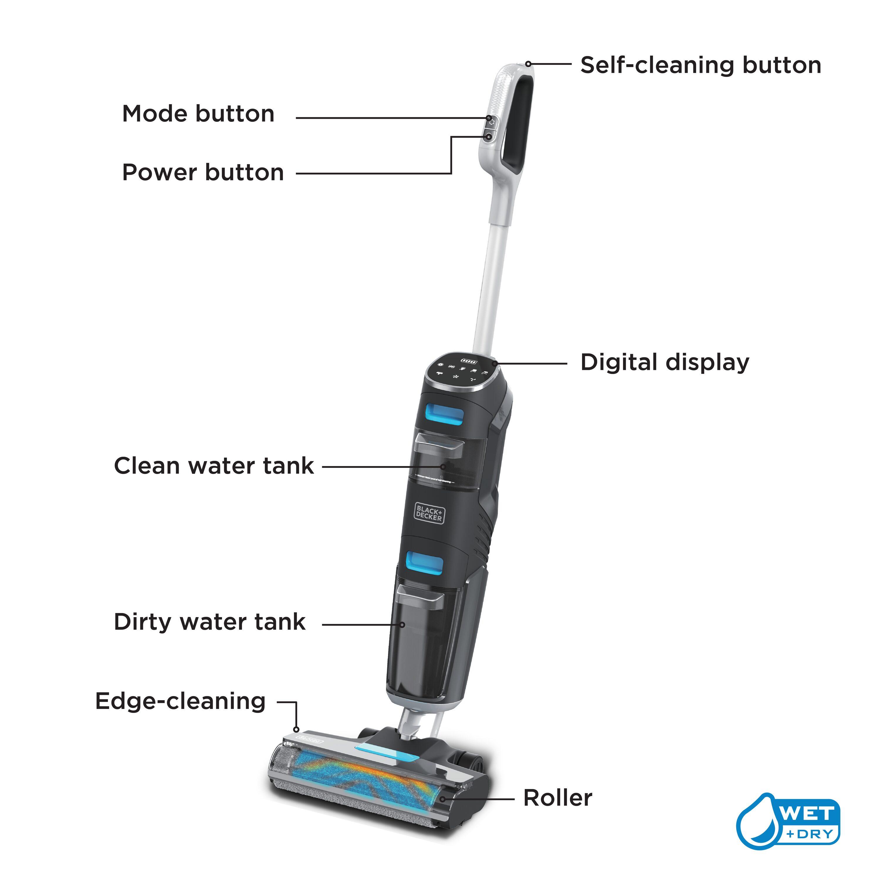 Black + Decker Multi-Surface Cordless Wet and Dry Vacuum + Wash Duo with Accessories Black: Rechargeable, Bagless, Foam Filter, Lithium Ion Battery