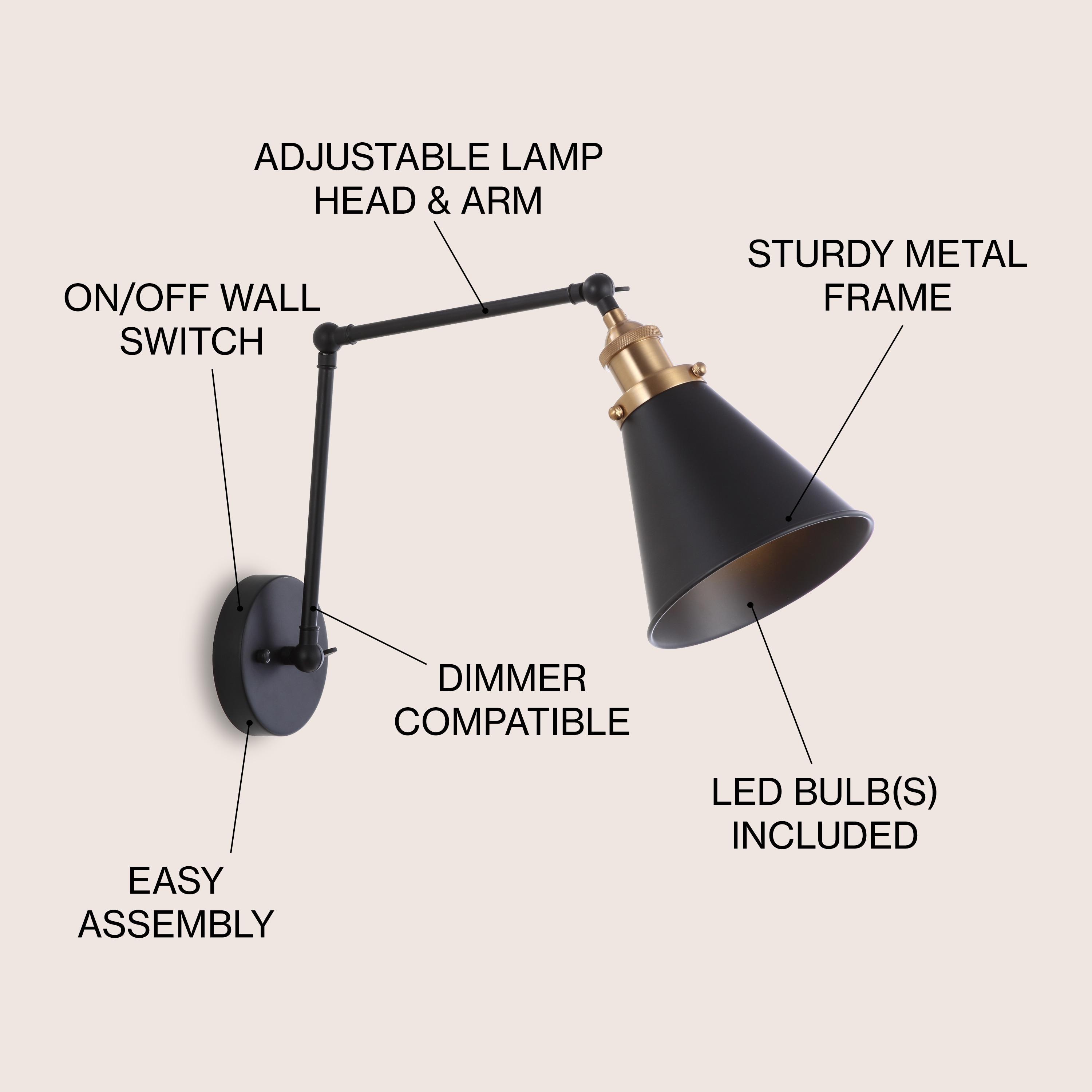 Rover 7" Adjustable Arm Metal LED Wall Sconce, Black