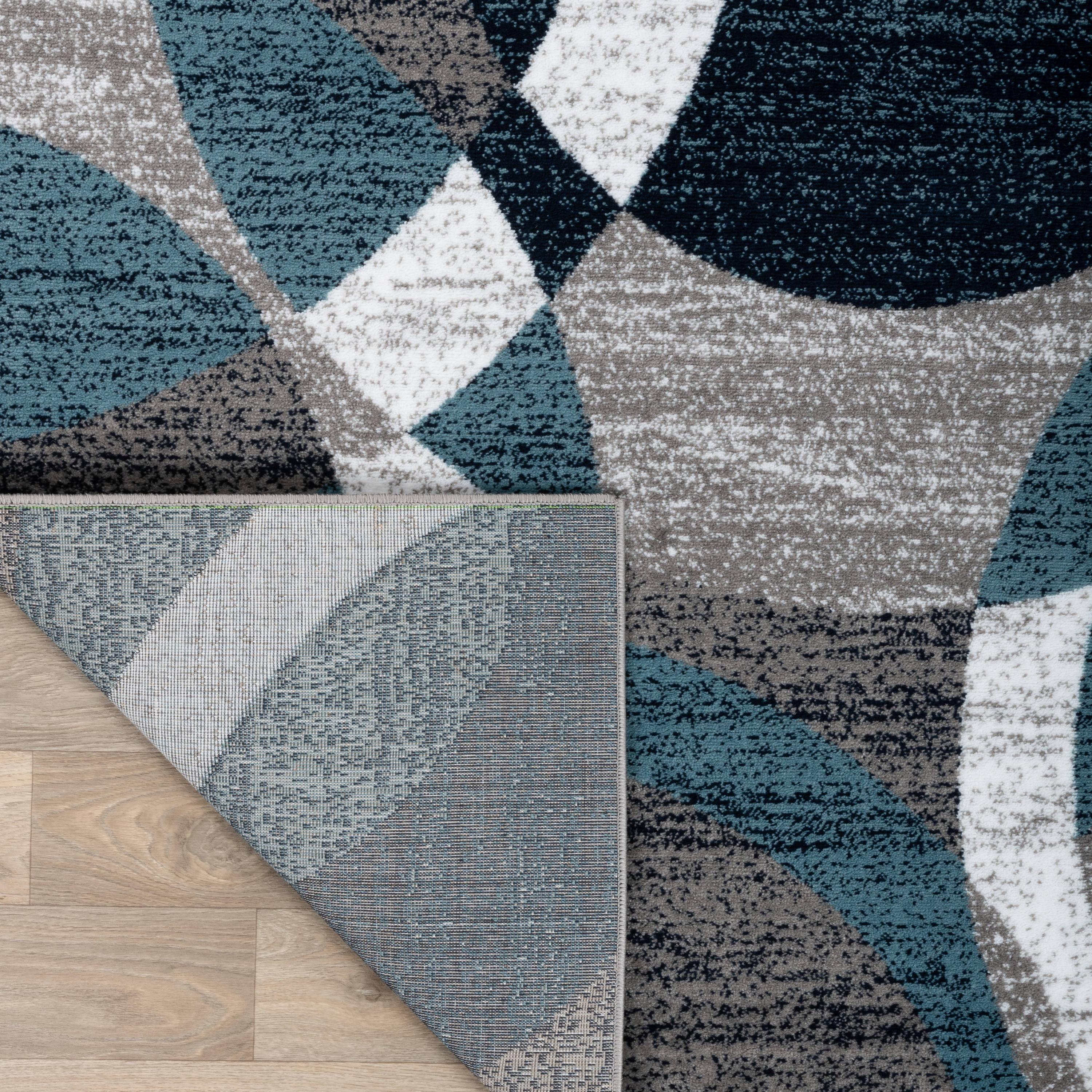World Rug Gallery Geometric Circles Blue 5'3" x 7'3" Area Rug