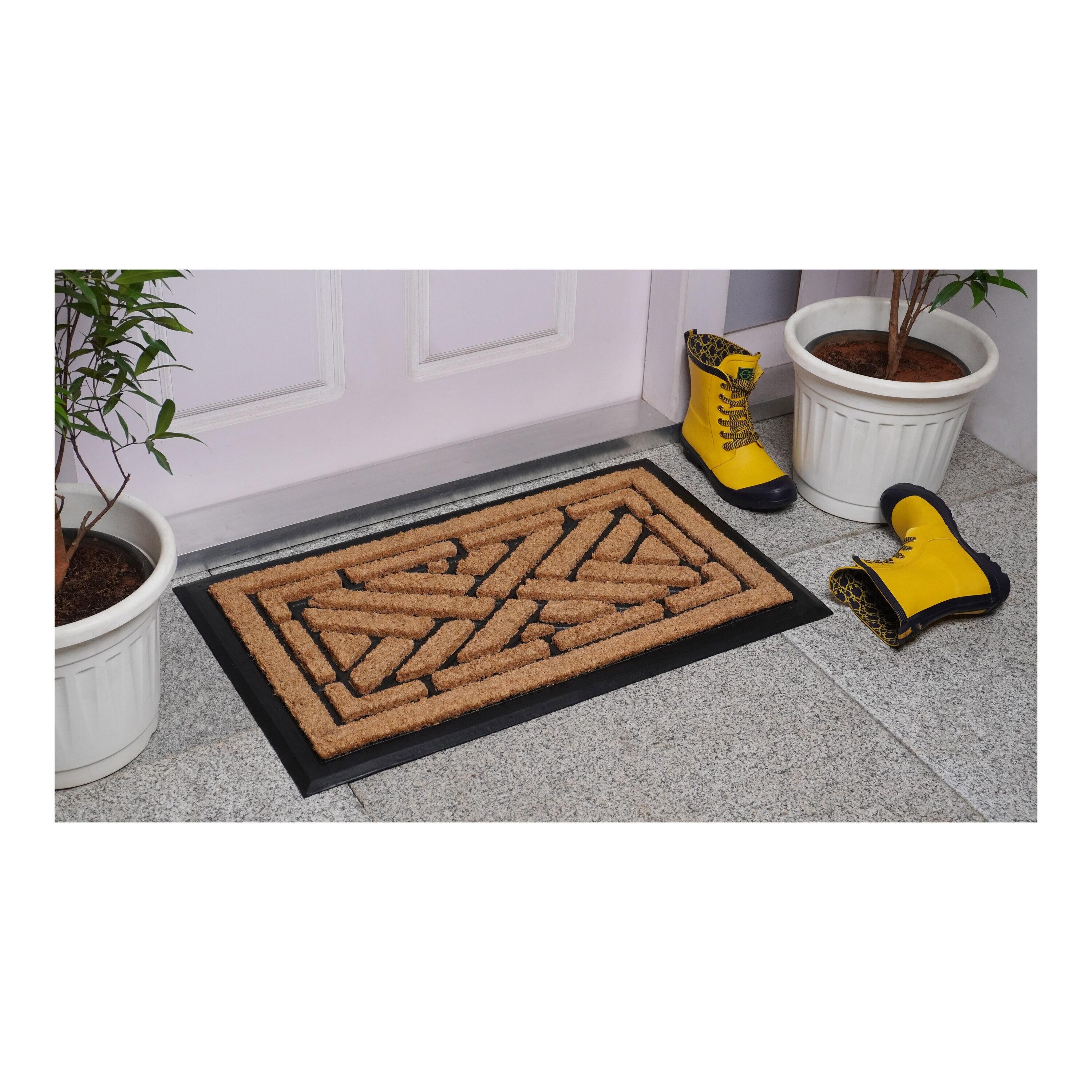 Geometric Natural Coir and Rubber Outdoor Doormat 18" x 30"