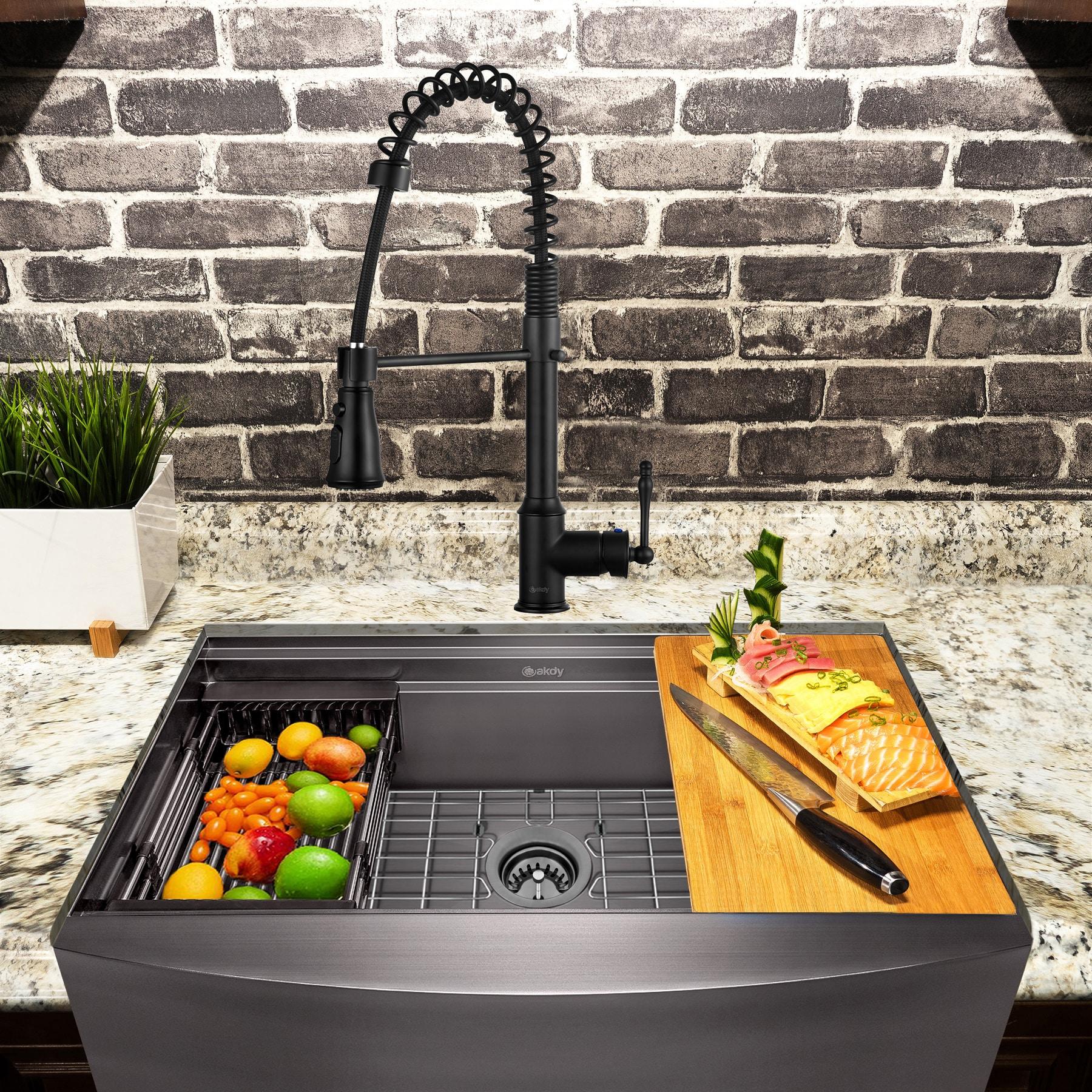 All-in-one 33" L x 20" W Farmhouse Kitchen Sink with Faucet