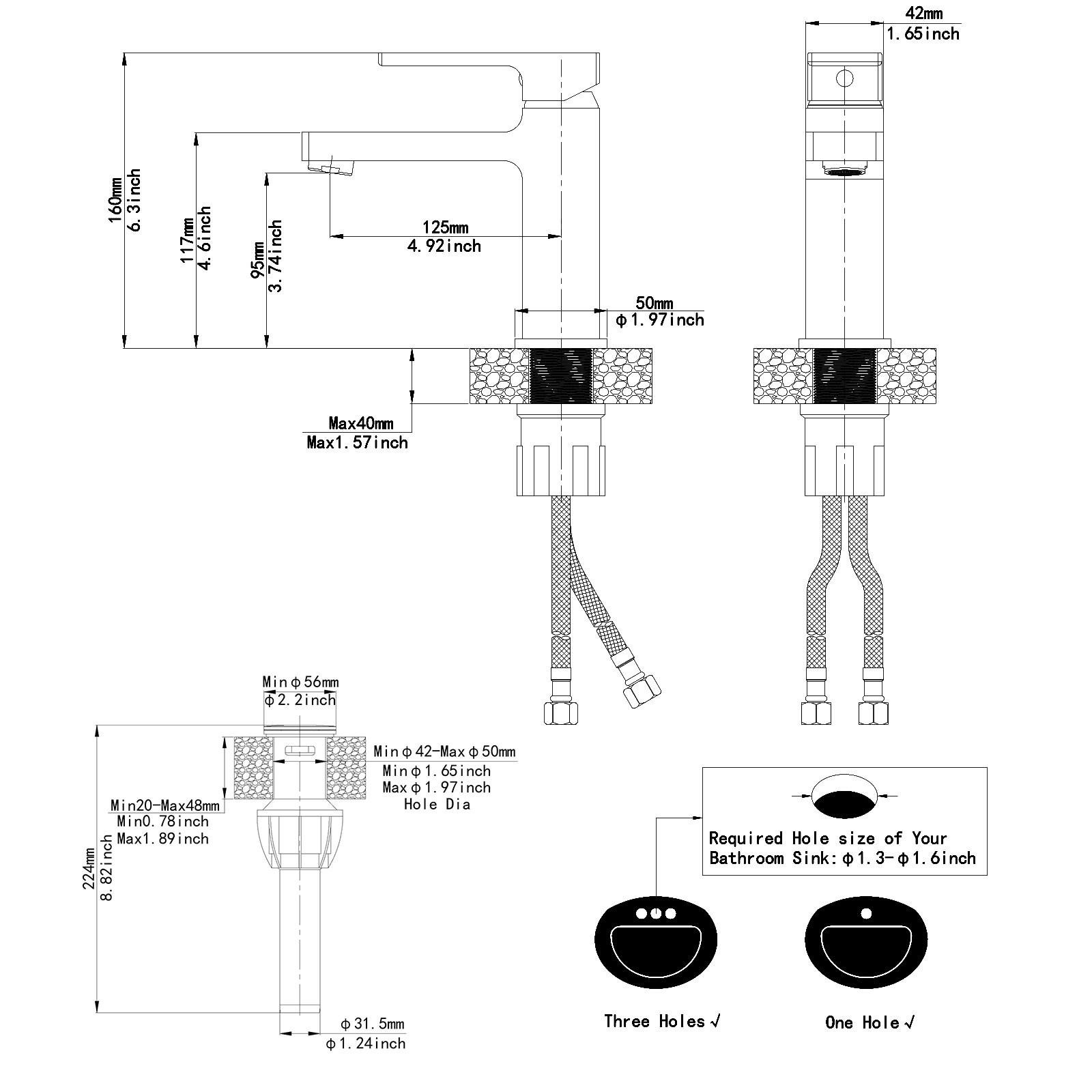 Single-Hole Single-handle Bathroom Faucet with Drain Assembly