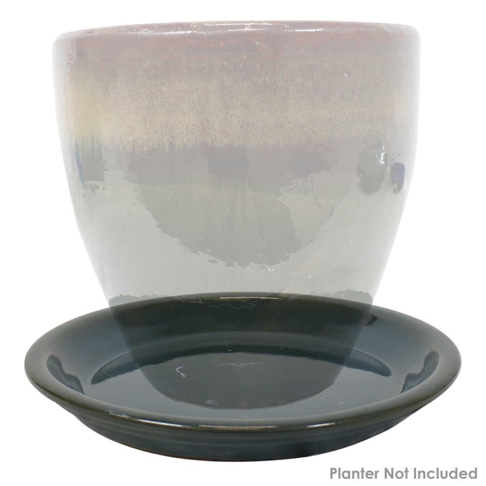 Sunnydaze High-Fired Glazed UV- and Frost-Resistant Ceramic Outdoor Flower Pot Saucer - 9" Diameter - Forest Lake Green - 2-Pack