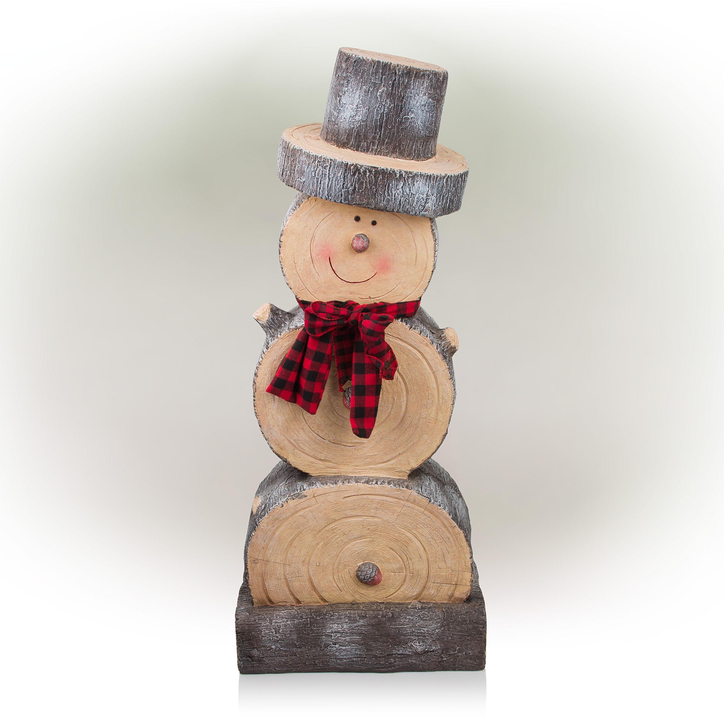 Alpine Corporation 16" x 9" x 38" Wooden Snowman Holiday Statue, Brown/Tan