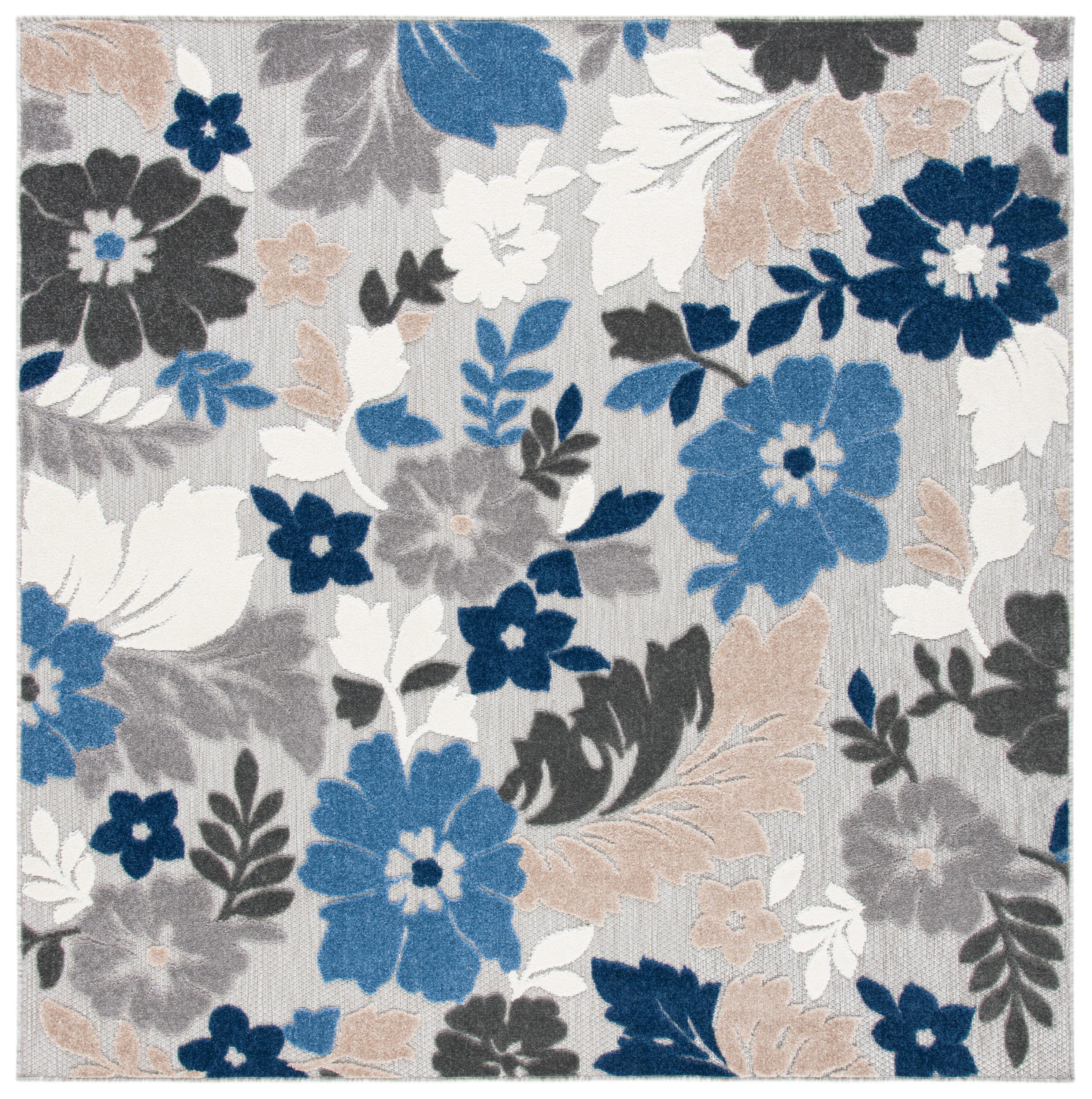 Cabana CBN308 Power Loomed UV Resistant Indoor/Outdoor Area Rug - Grey/Blue - 6'7"x6'7" - Safavieh