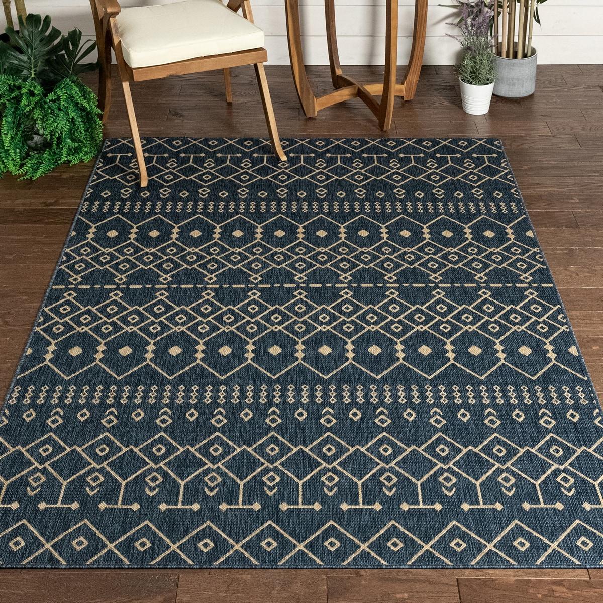Marshanna Nord Trellis Blue Indoor/Outdoor Flat-Weave Area Rug