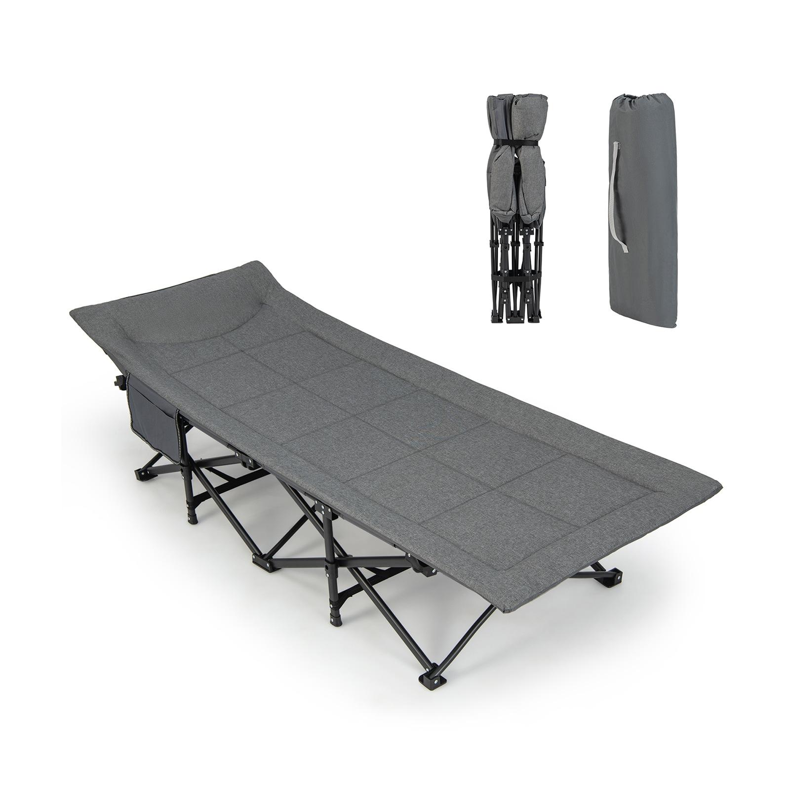 Kepooman Folding Camping Cot for Adults,Camp Cot, Oversized Sleeping Cot, Folding Camping Cot with Carry Bag Cushion and Headrest-Gray