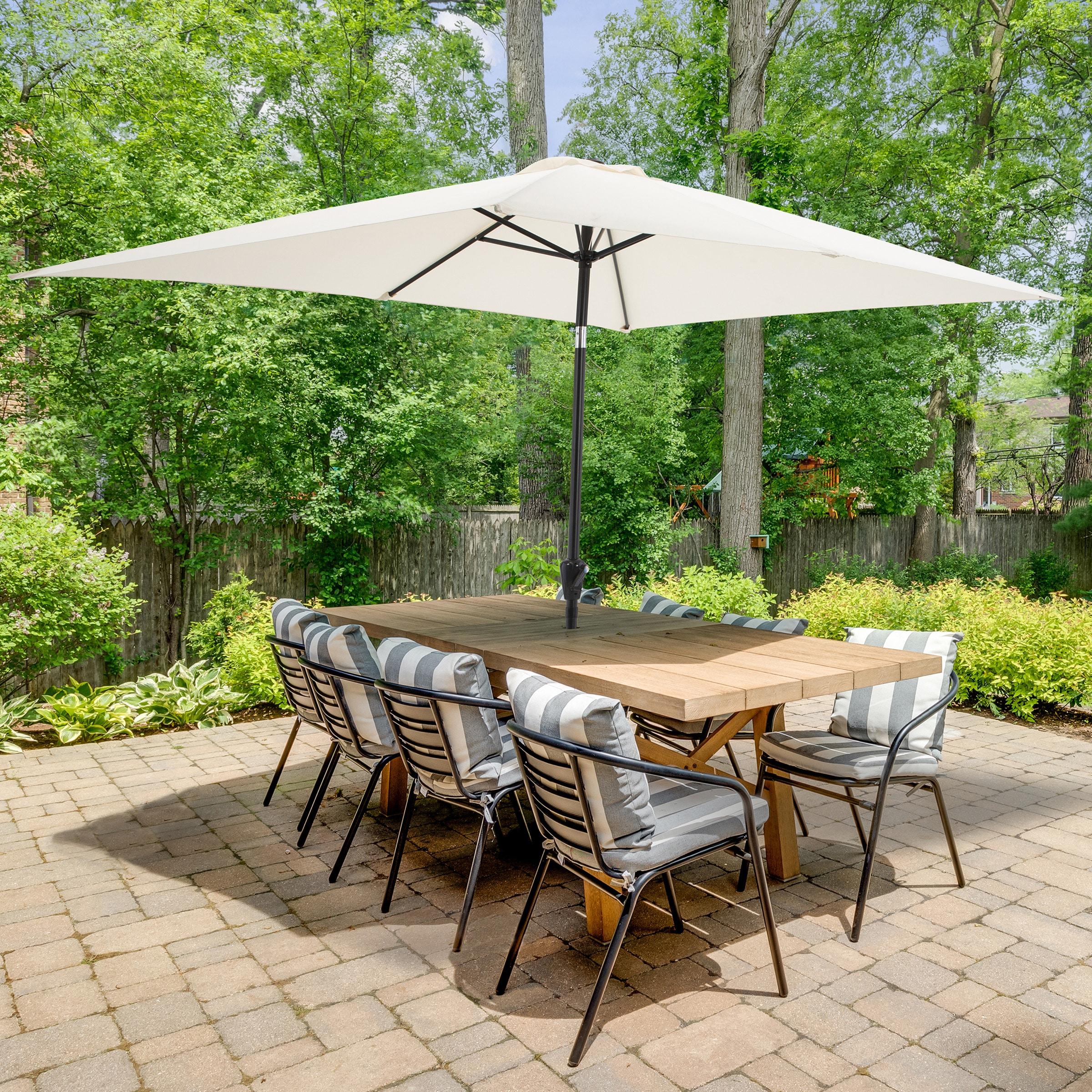 Rectangular Patio Umbrella - 10 Ft Easy Crank Sun Shade with Push Button Tilt for Outdoor Furniture, Deck, Backyard, or Pool by Pure Garden (Beige)