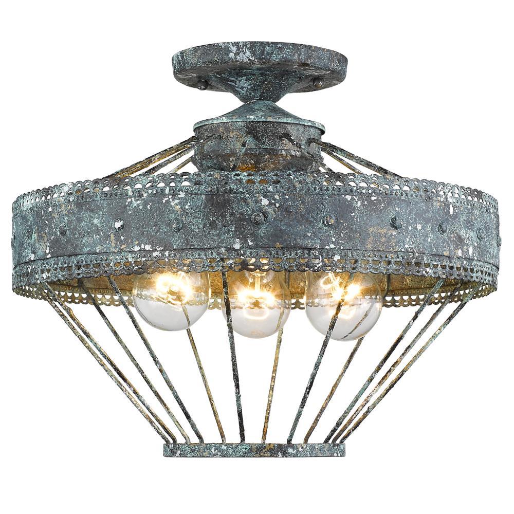 Golden Lighting Ferris 3-Light Semi-flush in Blue Verde Patina