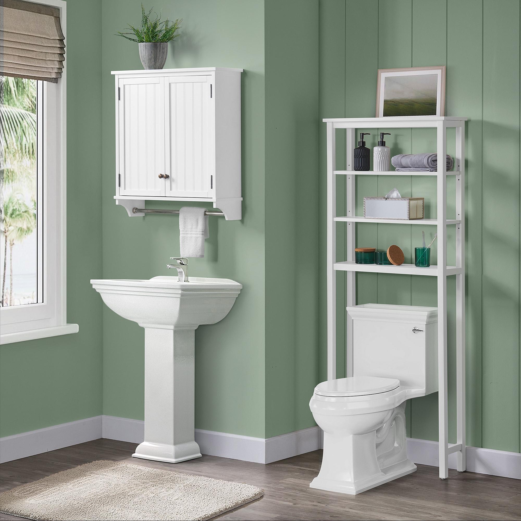 Dover Wall Mounted Bathroom Storage Cabinet with Two Doors and Towel Rod White - Alaterre Furniture