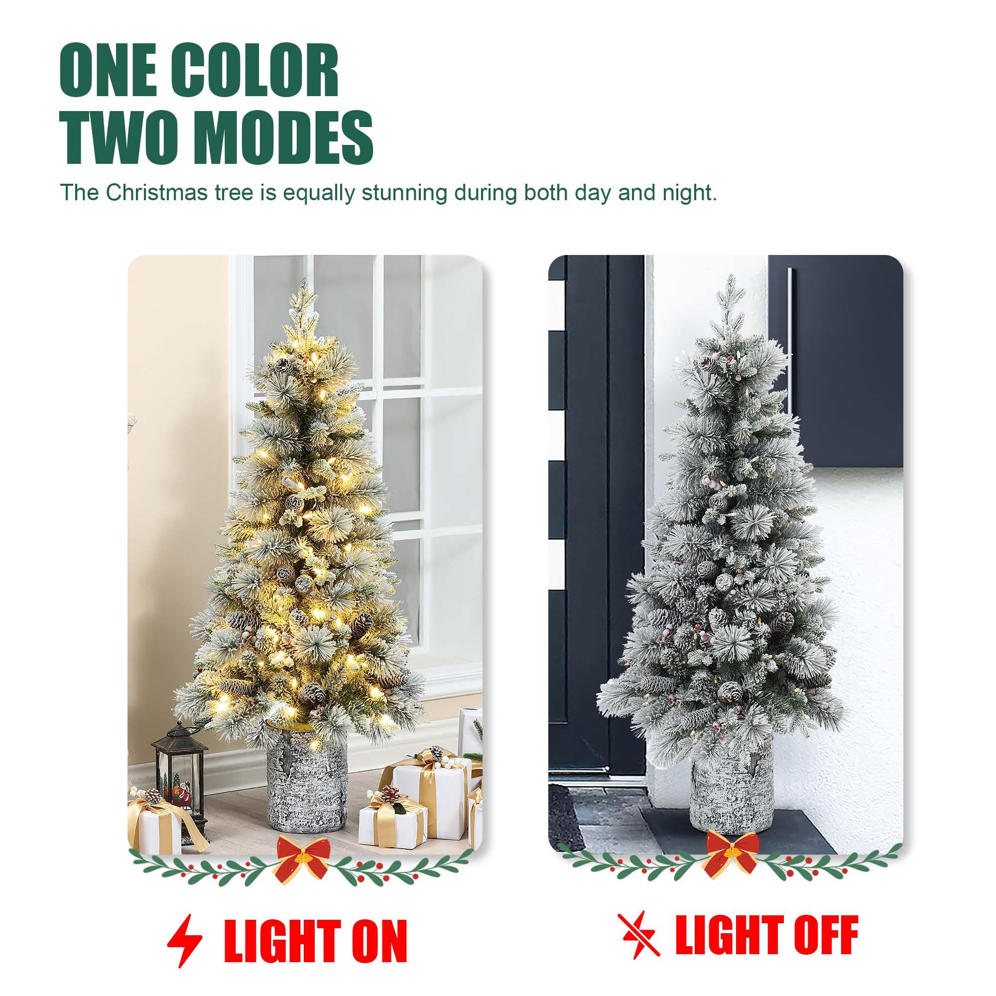 LuxenHome 4' Pre-Lit Green Flocked Potted Artificial Christmas Tree