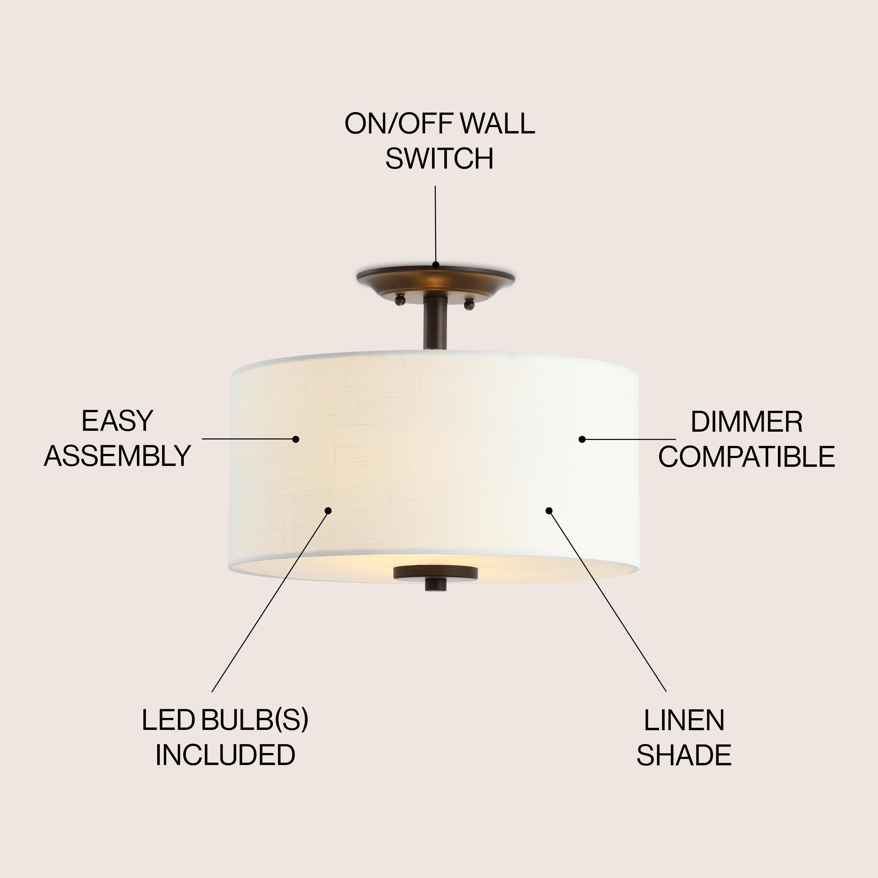 Marc 15" Metal LED Semi-Flush Mount, Oil Rubbed Bronze/White