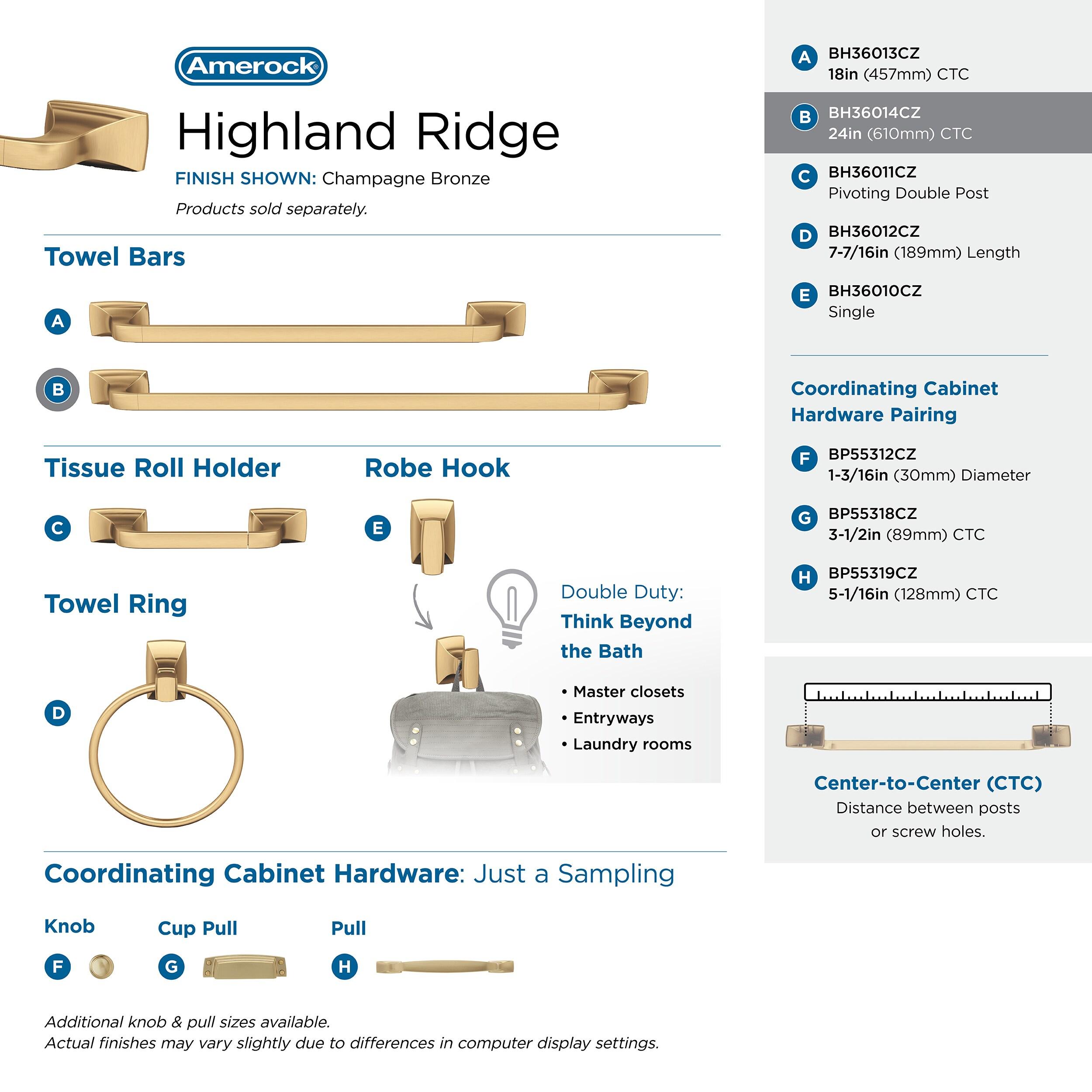 Amerock Highland Ridge Champagne Bronze 24 inch (610mm) Towel Bar