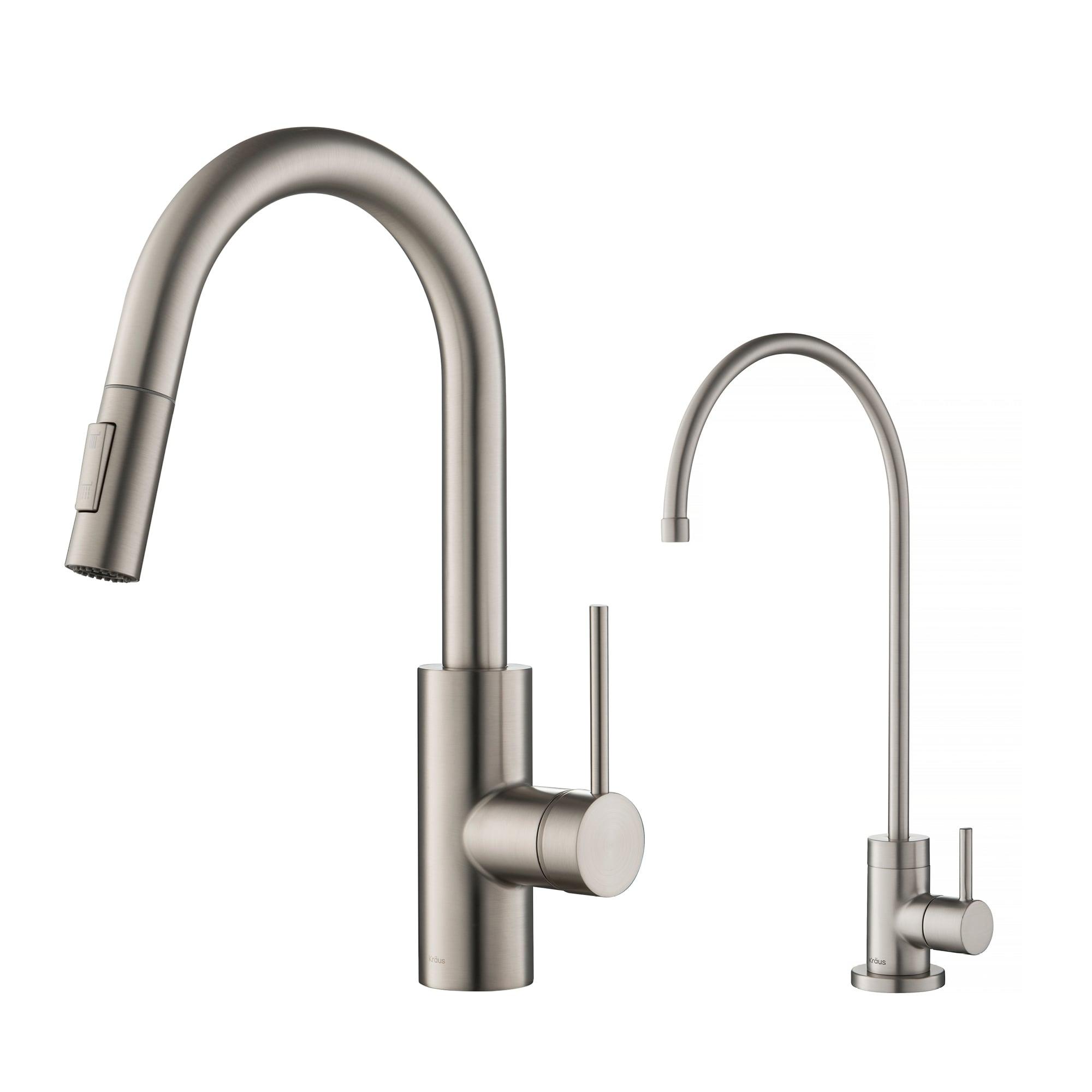 KRAUS Oletto Pull-Down Kitchen Faucet and Purita Water Filter Faucet Combo