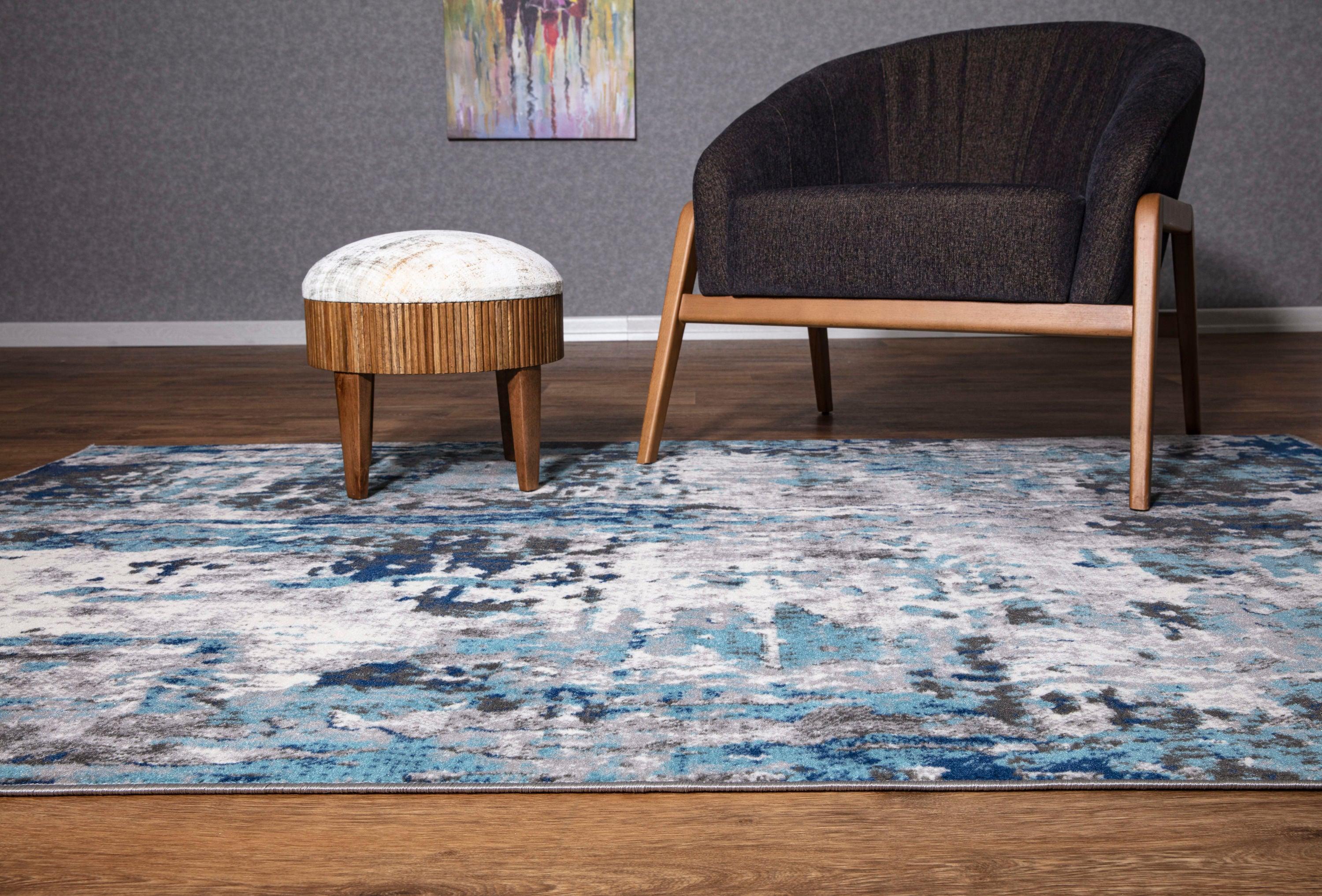 World Rug Gallery Distressed Modern Abstract Indoor Area Rug - Blue 7'10" x 10':  Stain-Resistant,  Low Pile,  Machine Made