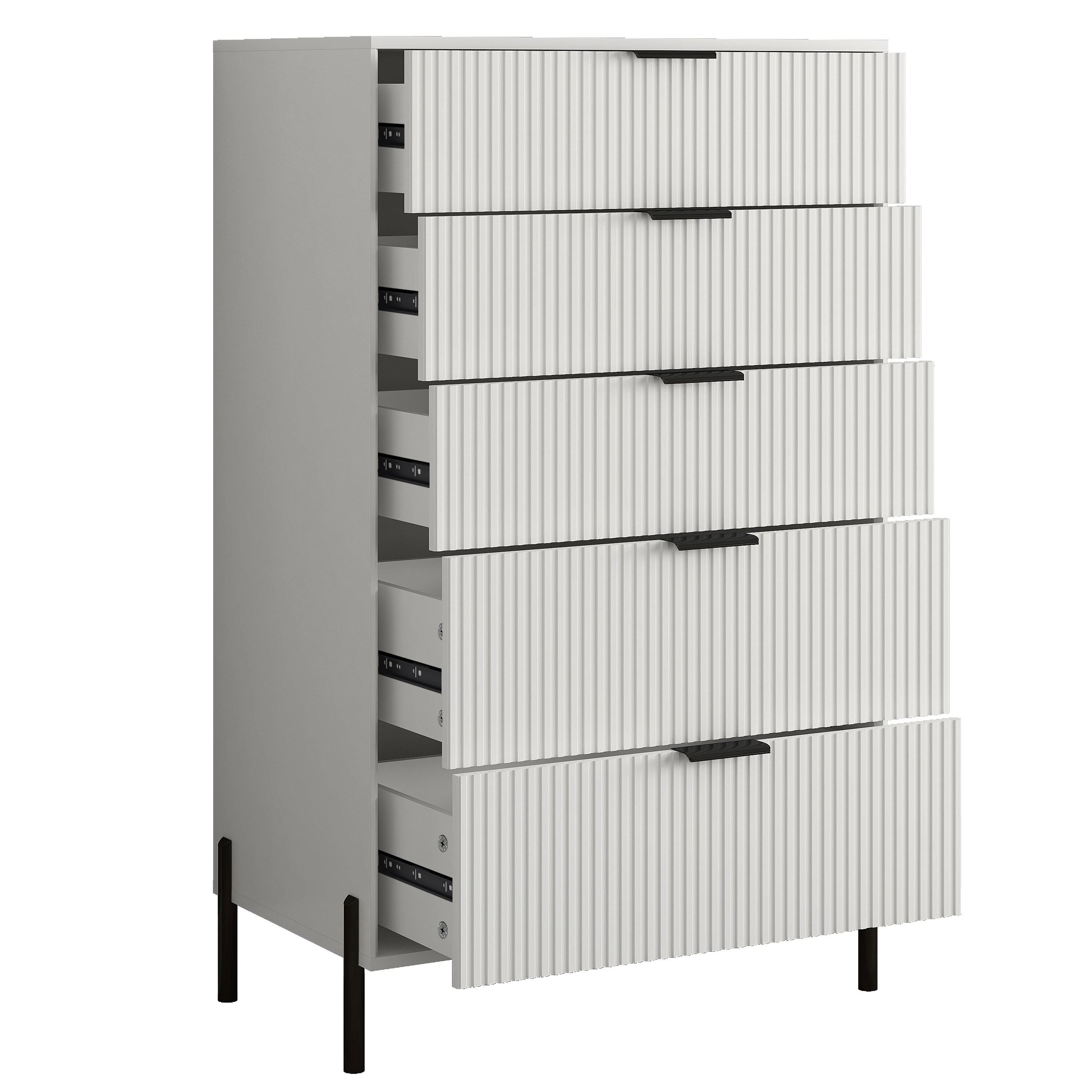 Festivo 5 Drawer Chest of Drawers Off-White: Modern Vertical Storage, MDF Construction, Includes Anti-Tip Kit