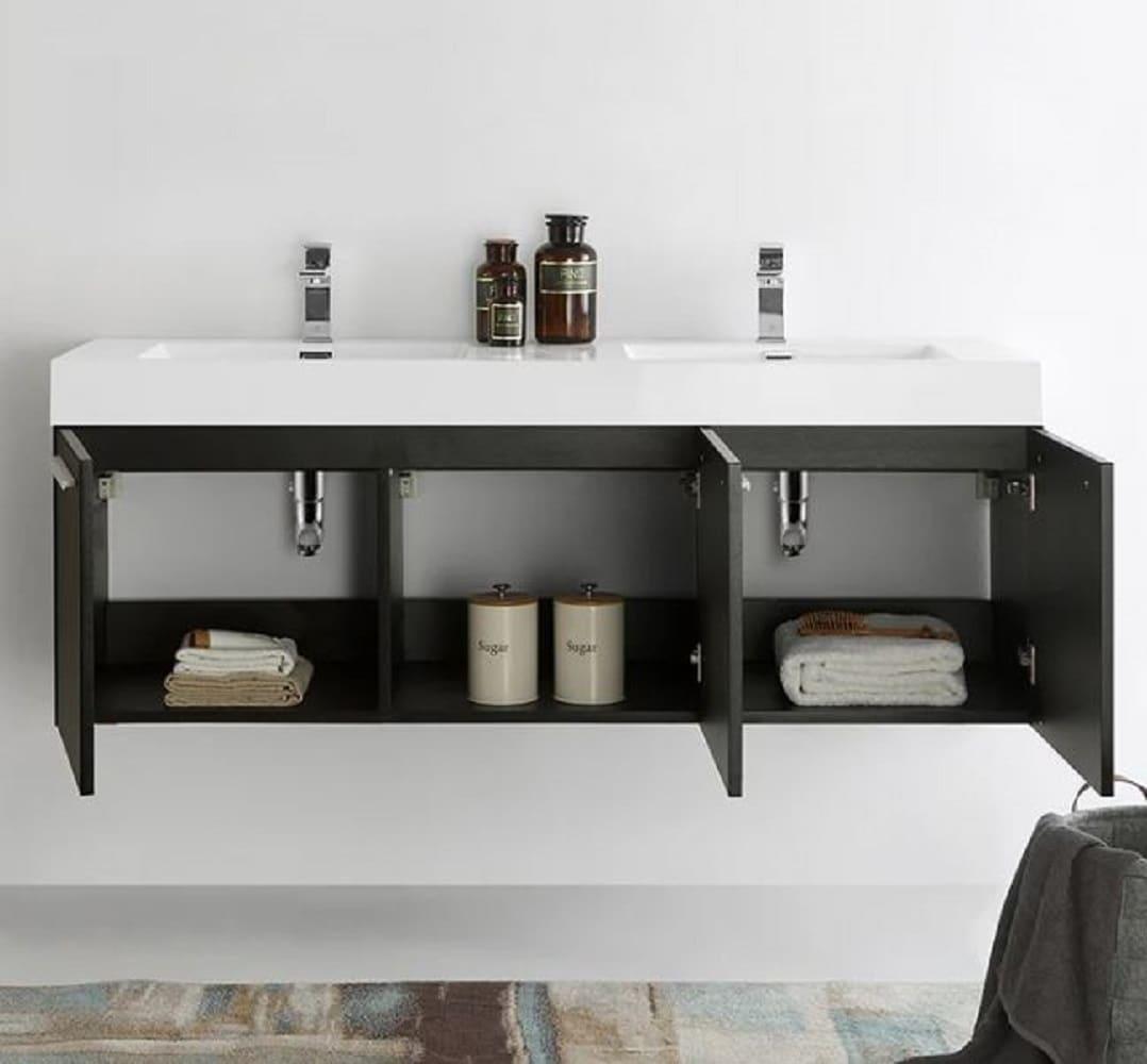 Vista 60'' Wall Mounted Modern Double Bathroom Vanity with Acrylic Vanity Top