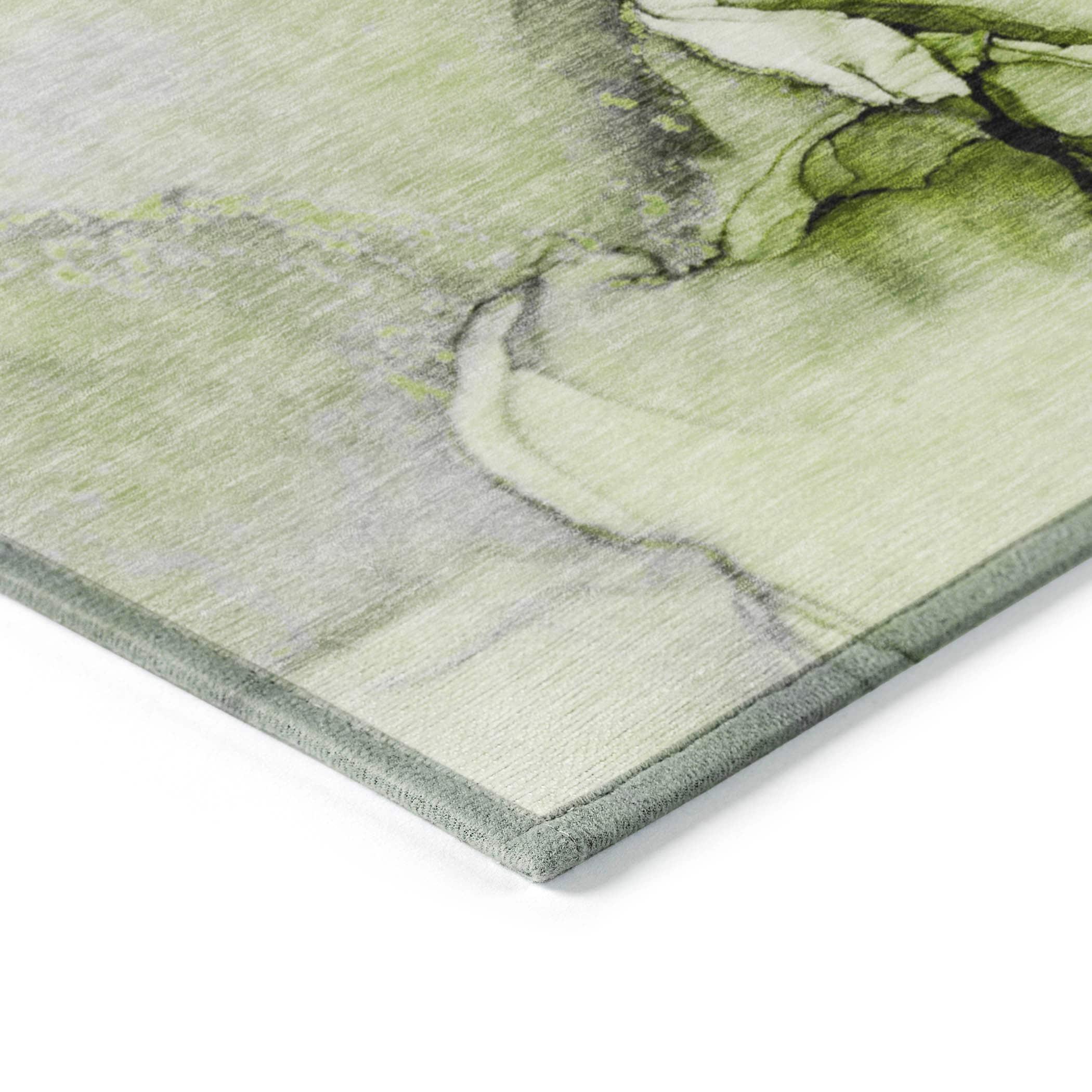 Green and Gray Synthetic Washable Reversible 3' x 5' Area Rug