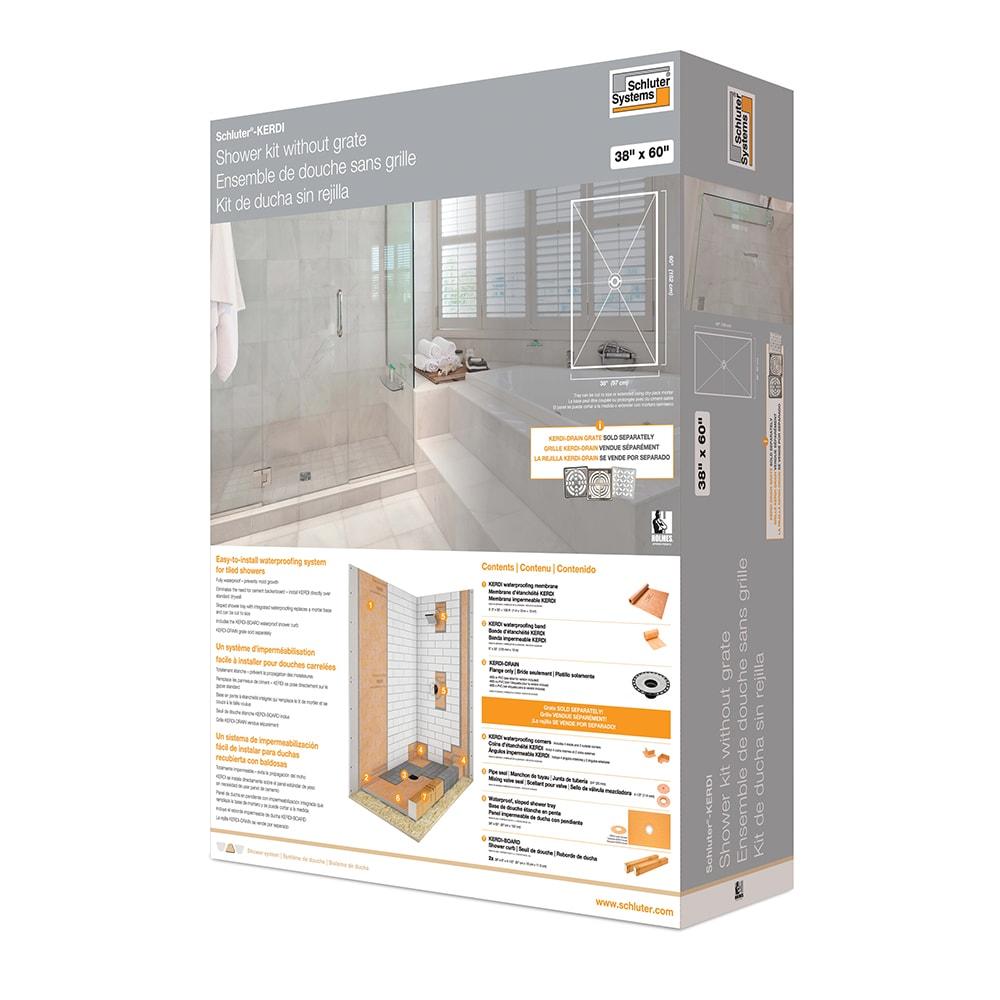 Schluter Kerdi Shower Kit with Shower Tray, Curb, Waterproofing Membrane, Strips, and Seals - Waterproofing System for Tiled Showers - Center Outlet Position, 38" x 60" Tray Size - KSK9651525ABS