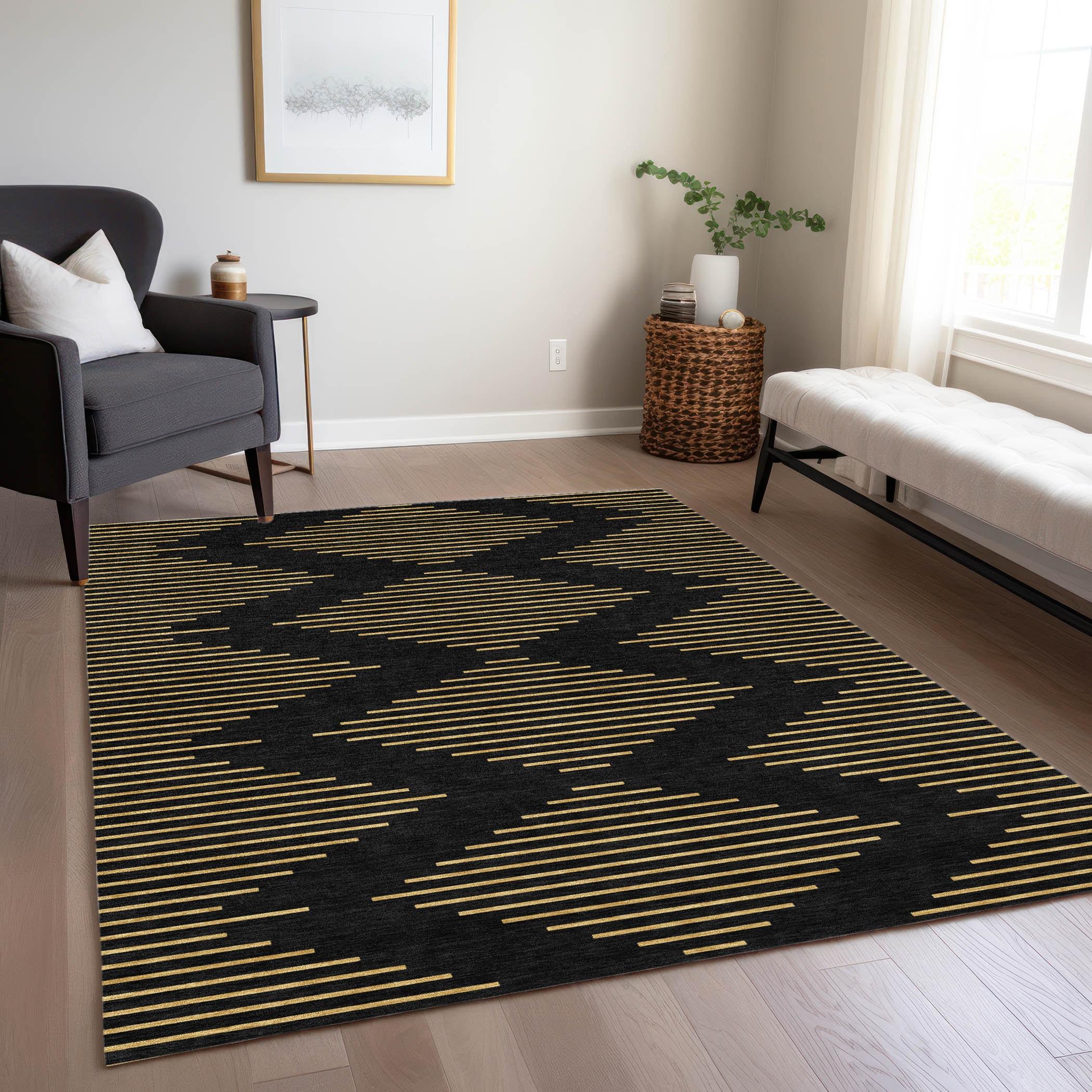 Machine Washable Indoor/Outdoor Chayden ACN1017 Black Rug