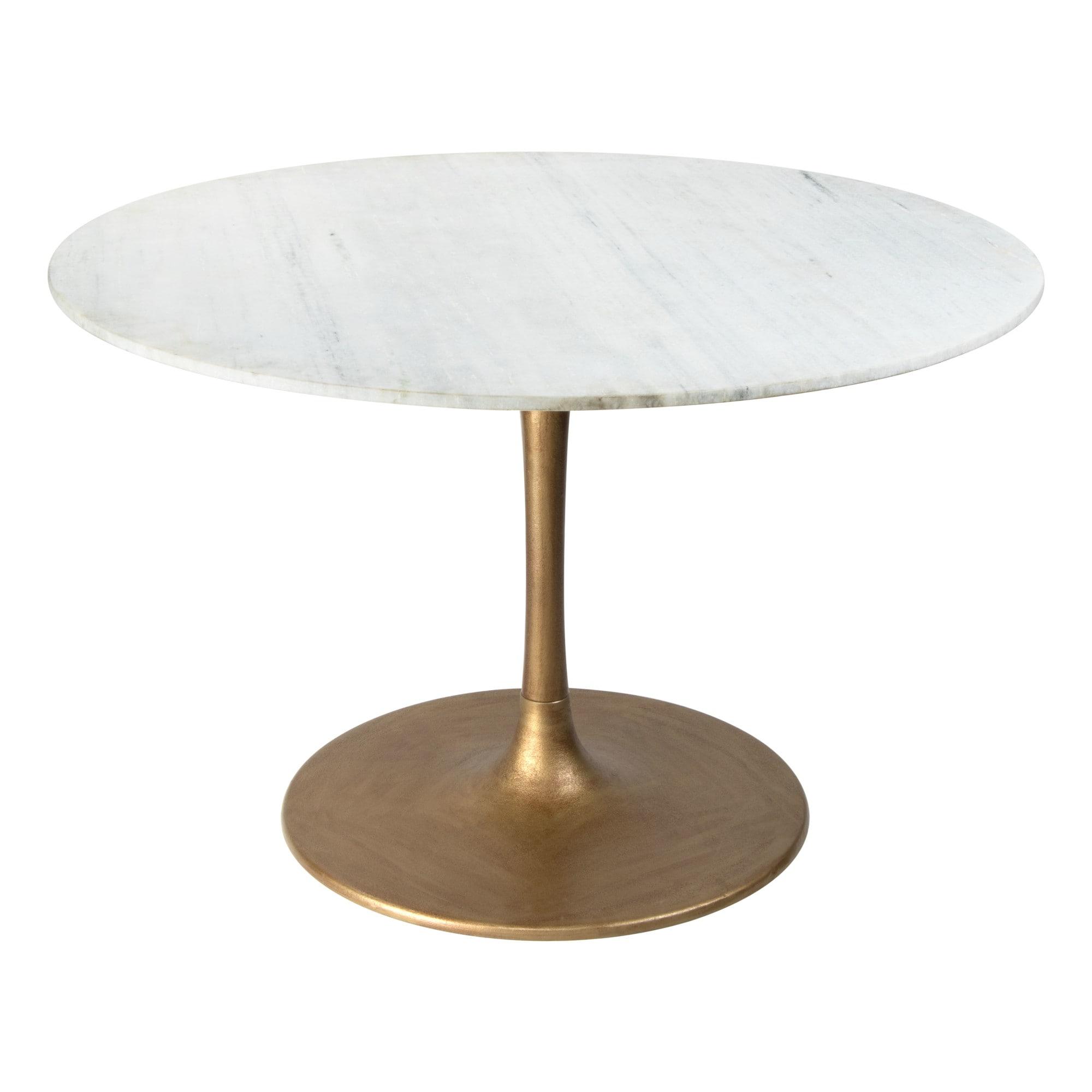 Ithaca 47" Round White Marble and Gold Pedestal Dining Table