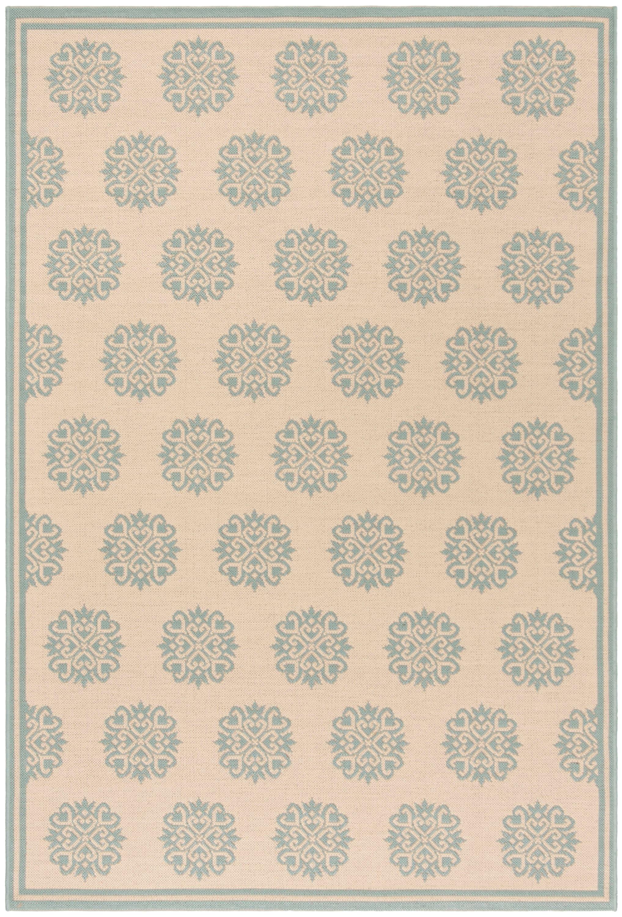 SAFAVIEH Beach House Callahan Geometric Indoor/Outdoor Area Rug Cream/Aqua, 5'3" x 7'6"