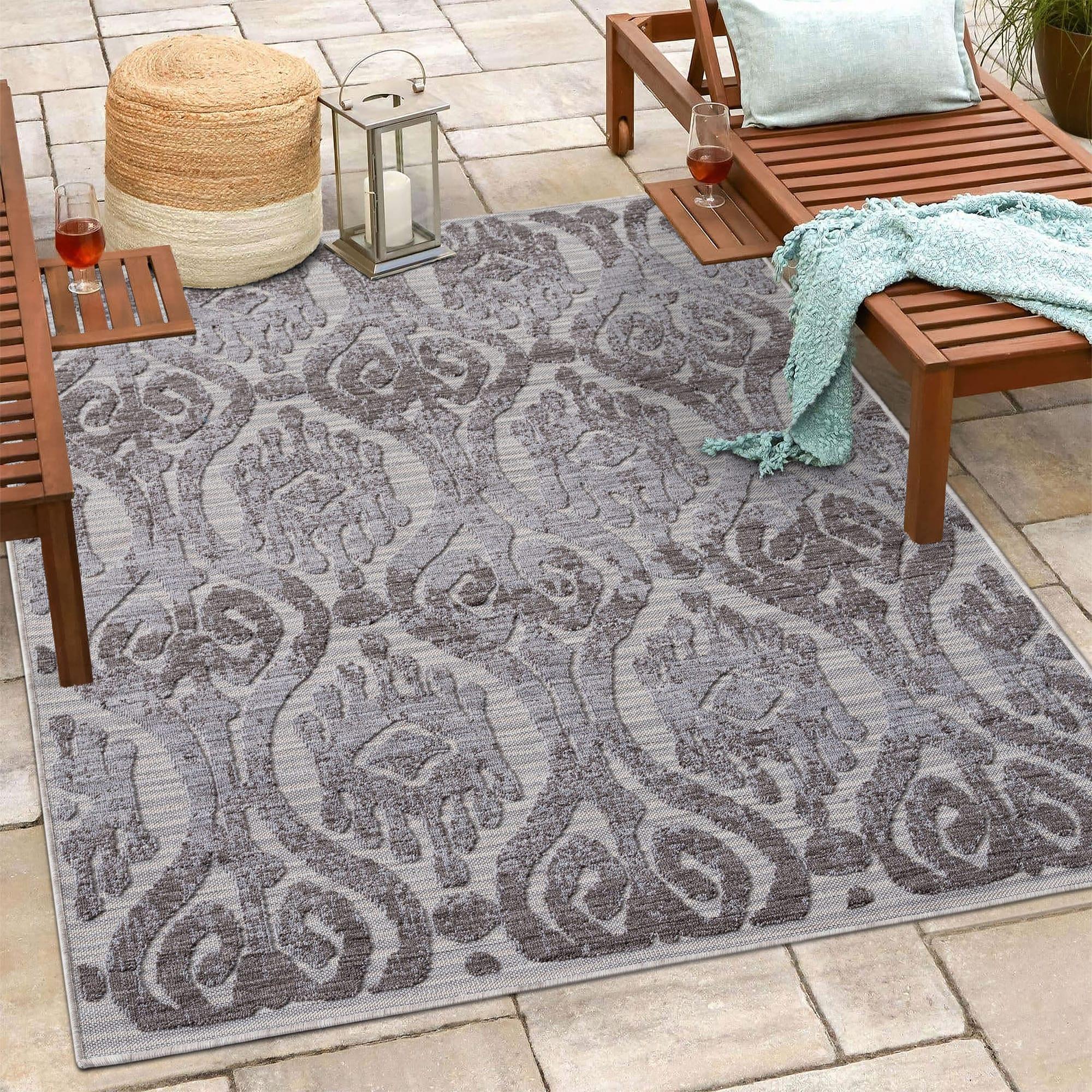 5 x 7 ft. Blue & Gray Damask Indoor & Outdoor Rectangle Area Rug - Blue and Gray - 5 x 7 ft.