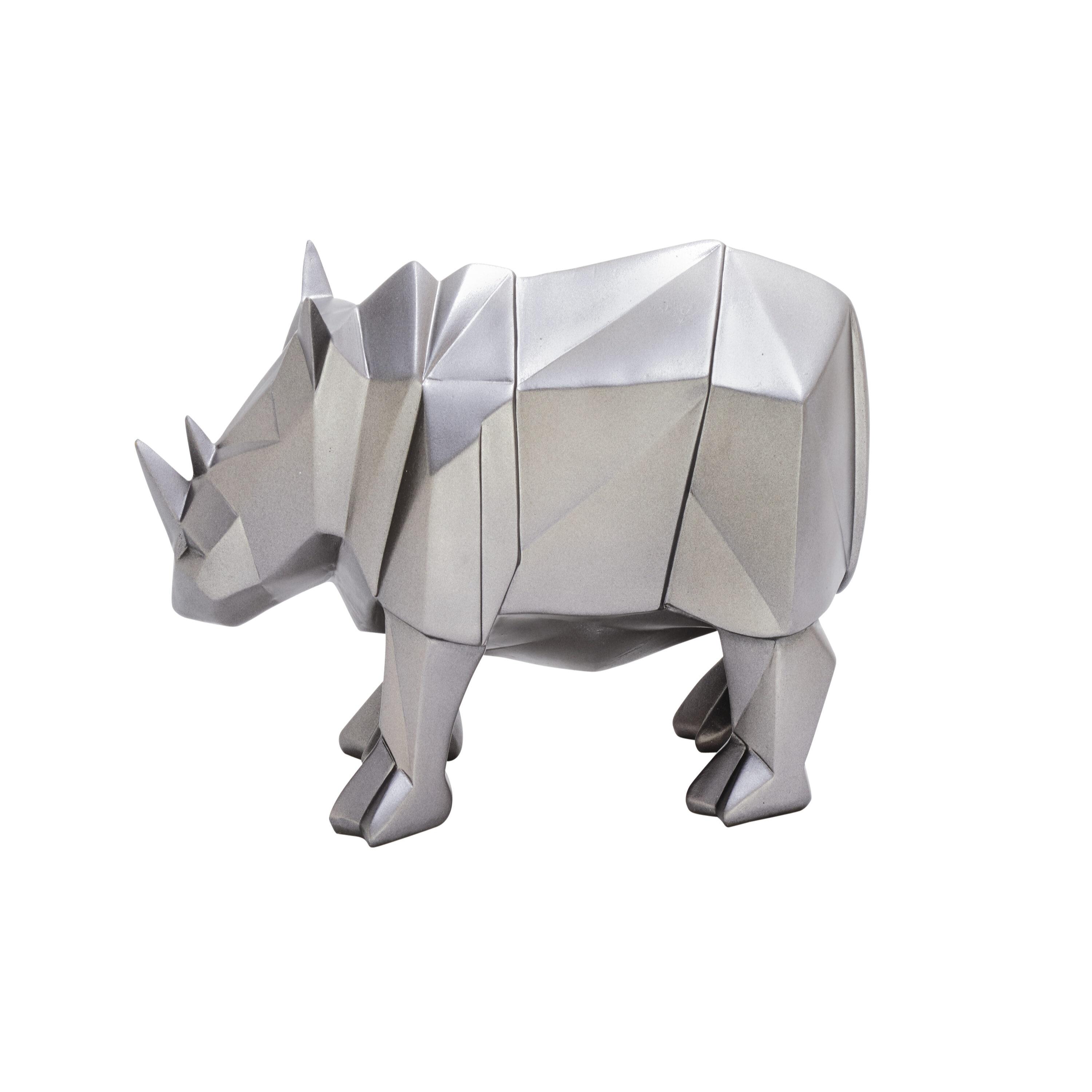 Polystone Rhino Decorative Silver Sculpture