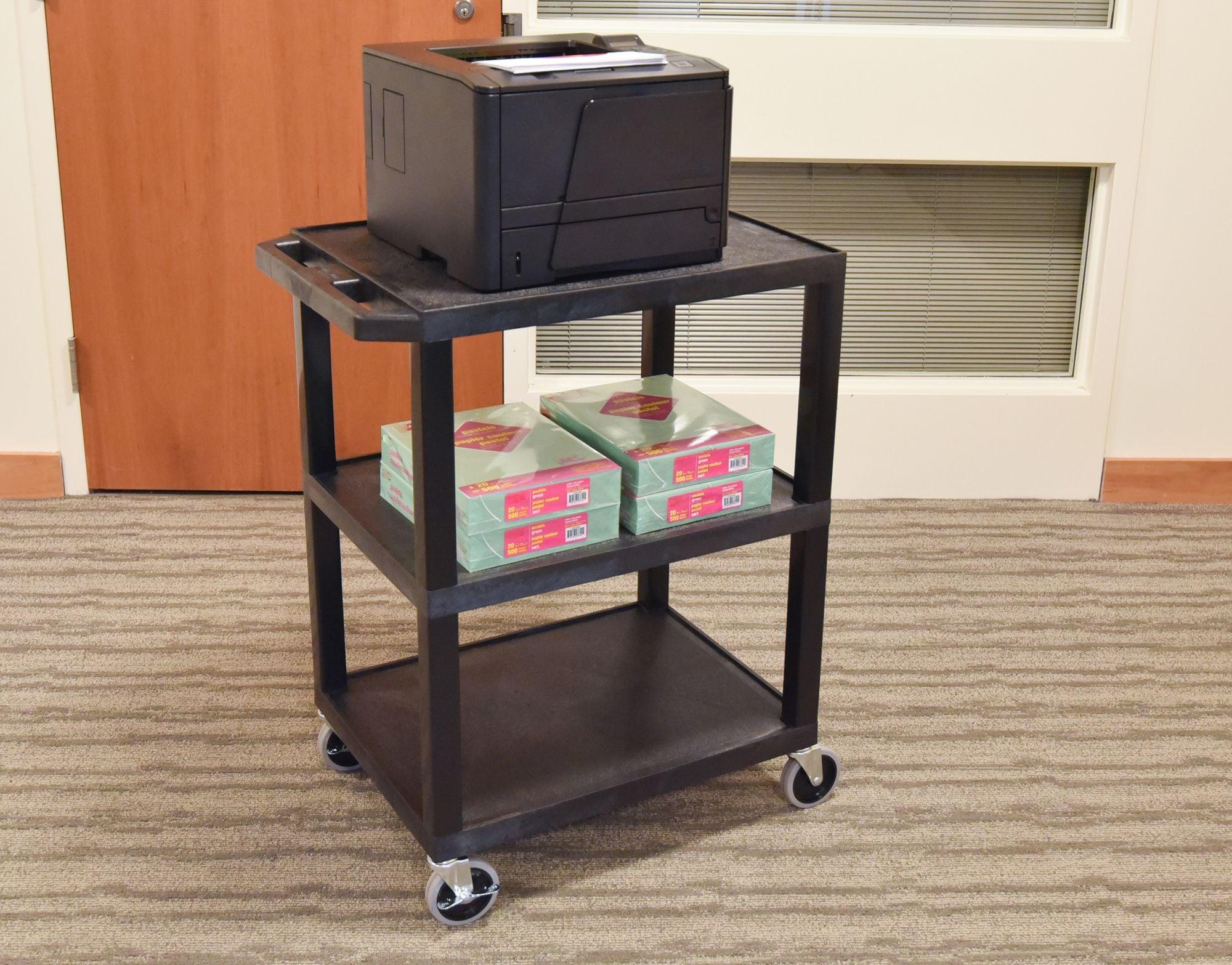 Black 42"H 3-Shelf Utility Cart with Pullout Tray